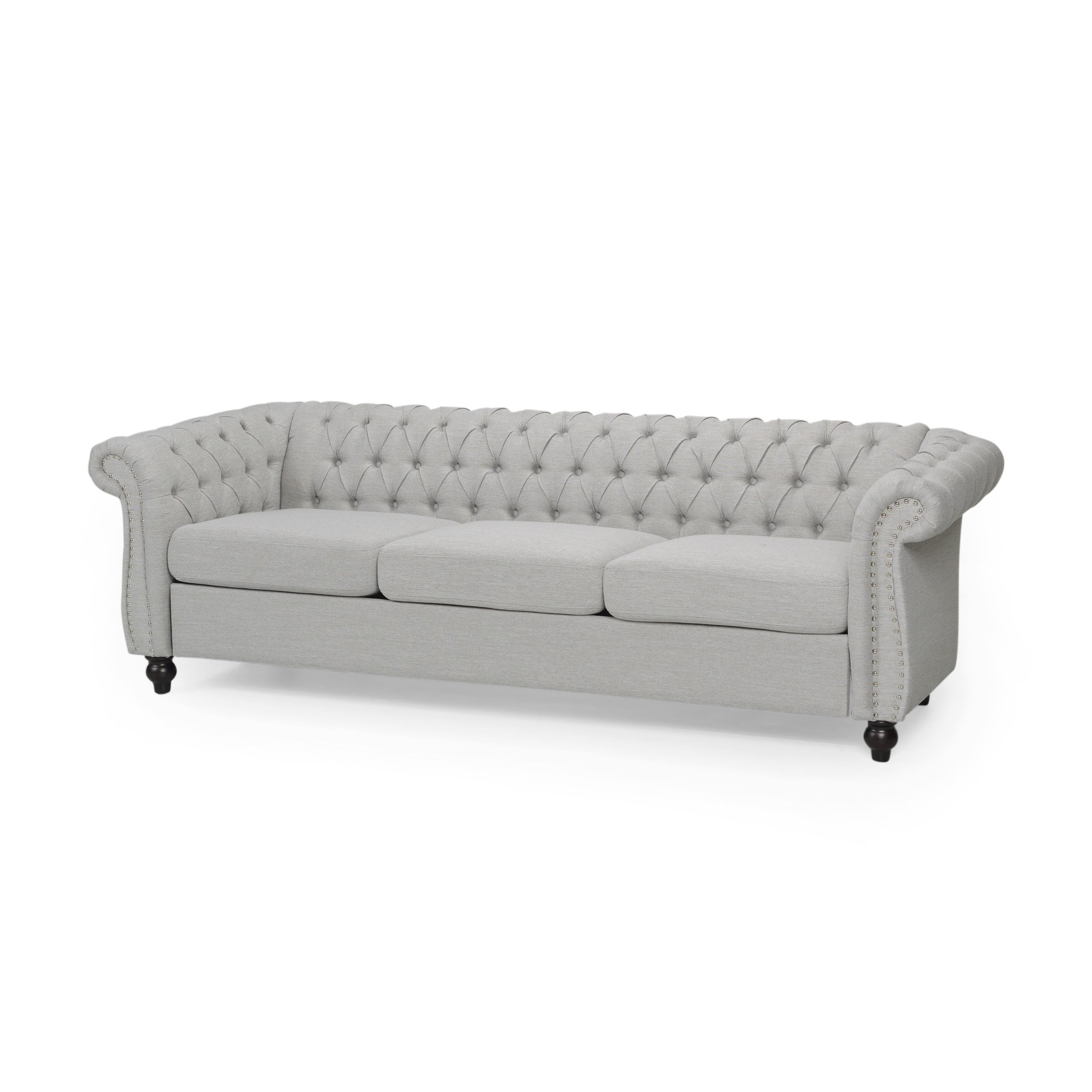 Grey 84.75 Chesterfield Button Tufted 3-Seater Sofa with Nailheads and Legs