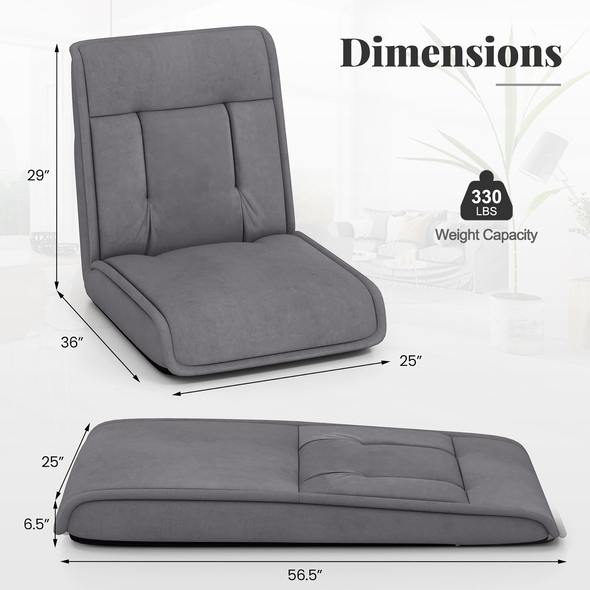 Gymax Folding Floor Chair Convertible Lazy Sofa Chair w/ Adjustable
