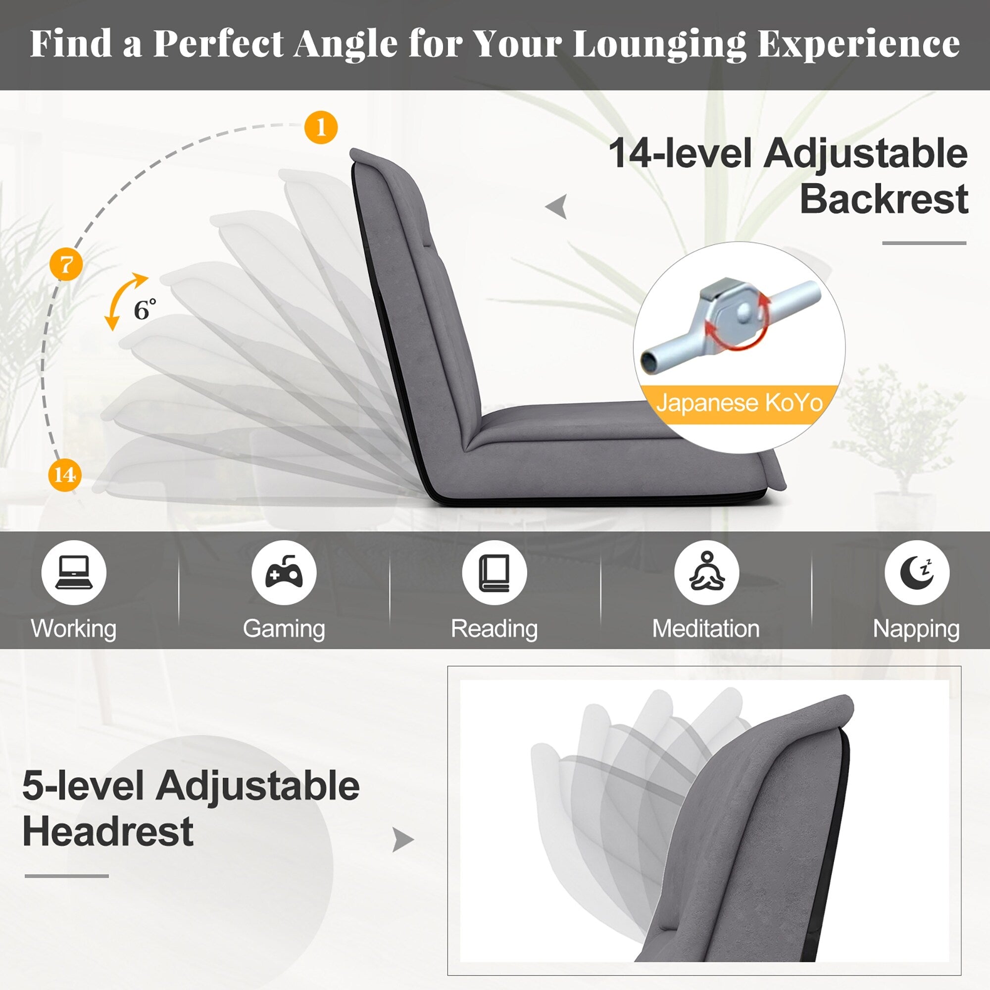 Gymax Folding Floor Chair Convertible Lazy Sofa Chair w/ Adjustable