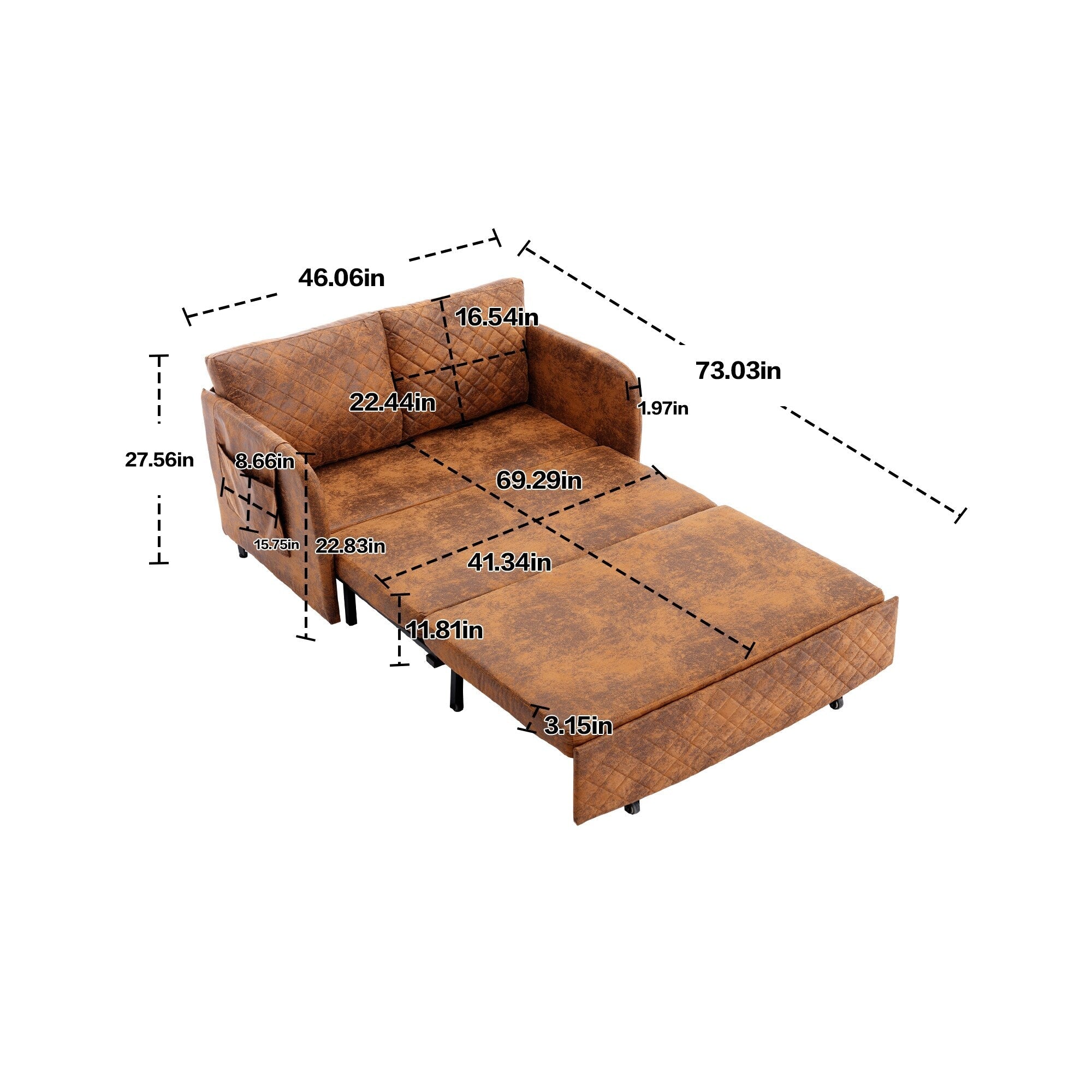 HOMEFUN Linen/PU Loveseat Convertible Storage Sleeper Sofa Bed with Headboard