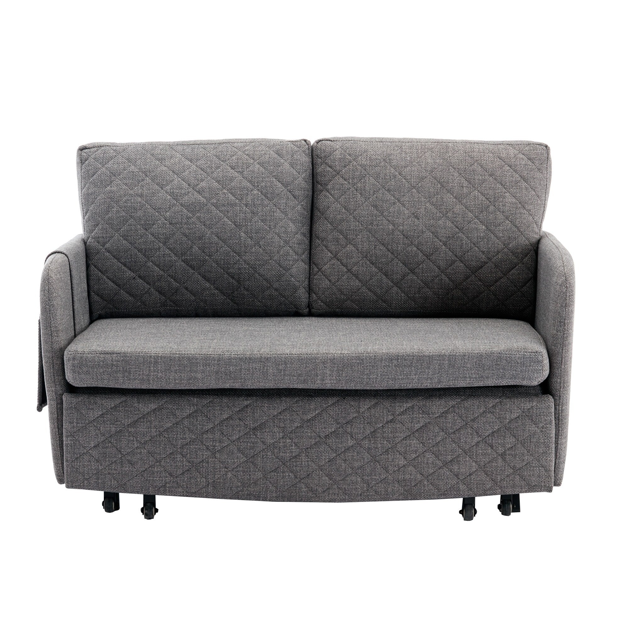 HOMEFUN Linen/PU Loveseat Convertible Storage Sleeper Sofa Bed with Headboard