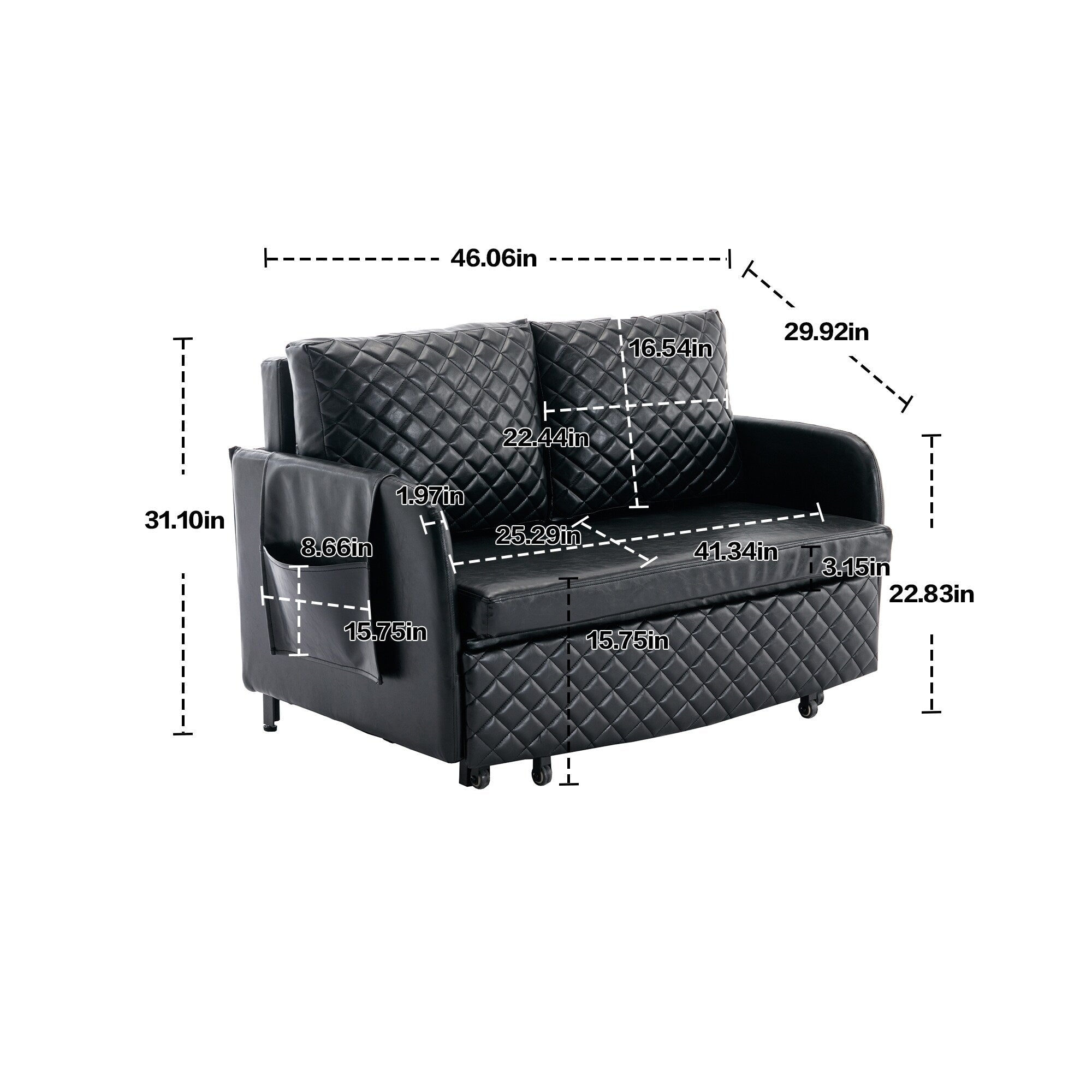 HOMEFUN Linen/PU Loveseat Convertible Storage Sleeper Sofa Bed with Headboard
