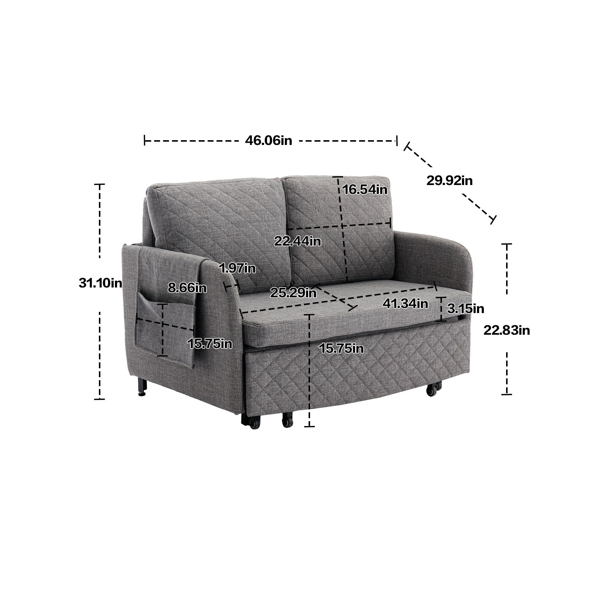 HOMEFUN Linen/PU Loveseat Convertible Storage Sleeper Sofa Bed with Headboard