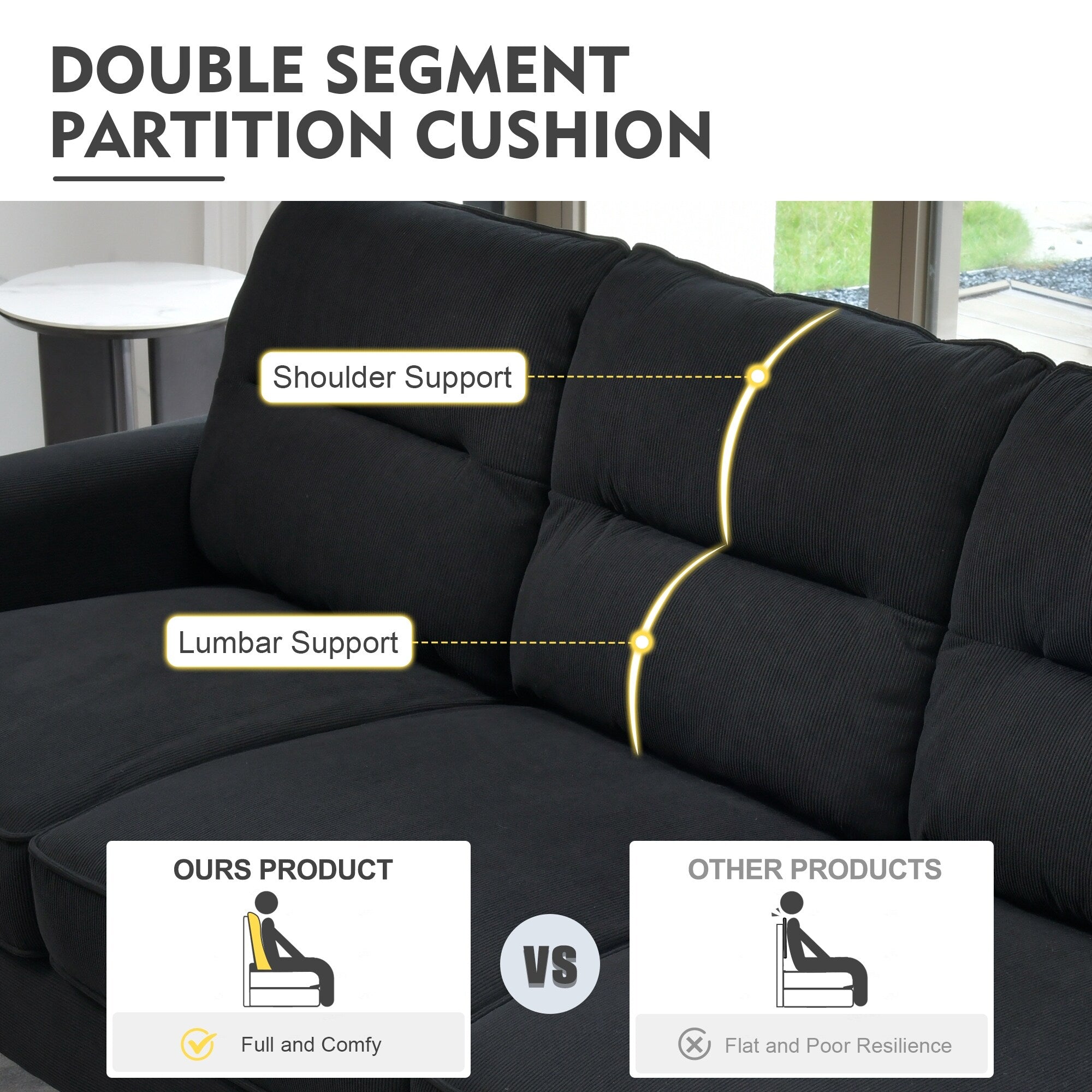 HOOOWOOO Living Room Furniture 71 Modern Upholstered Fabric 3-Seater Sofa