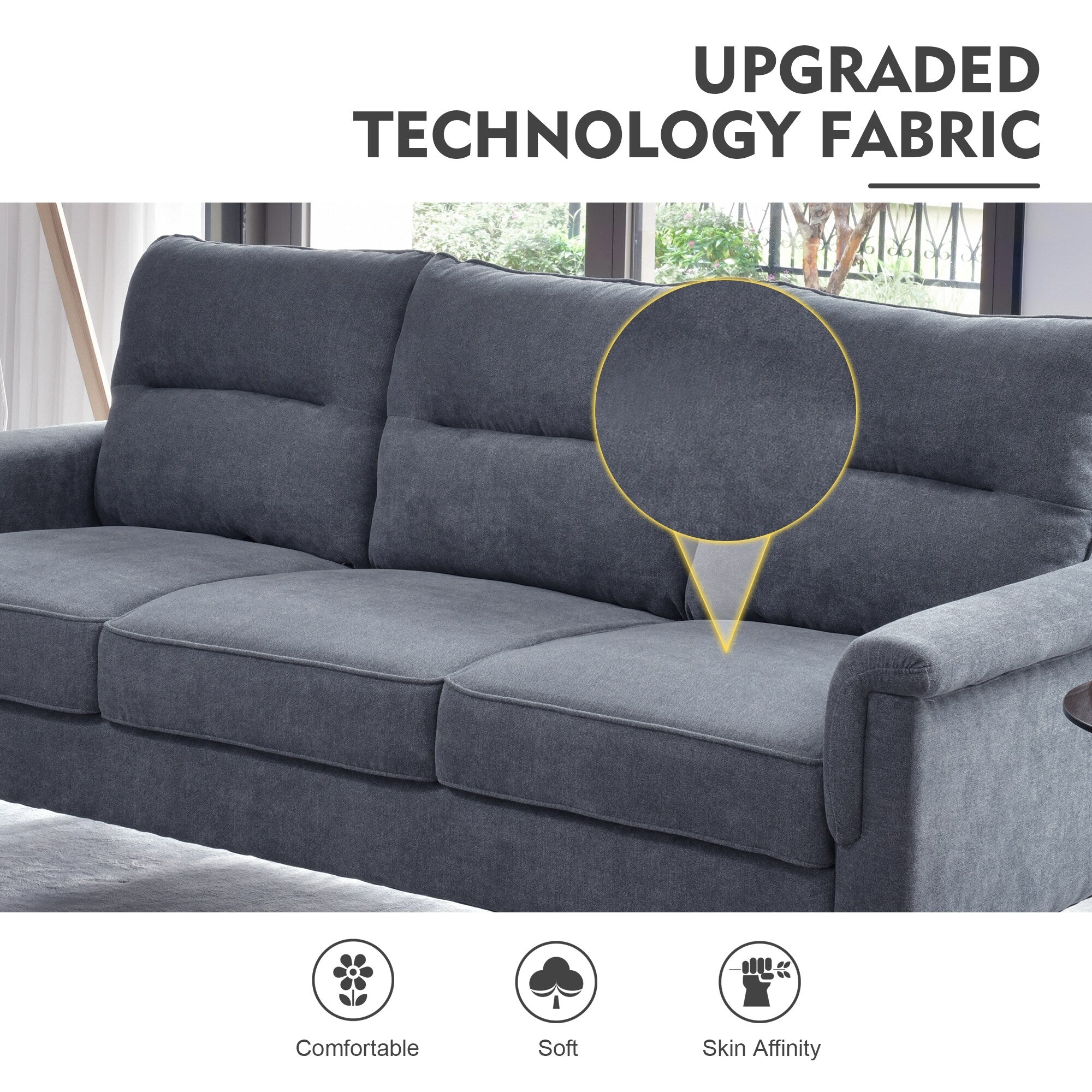 HOOOWOOO Living Room Furniture 71 Modern Upholstered Fabric 3-Seater Sofa