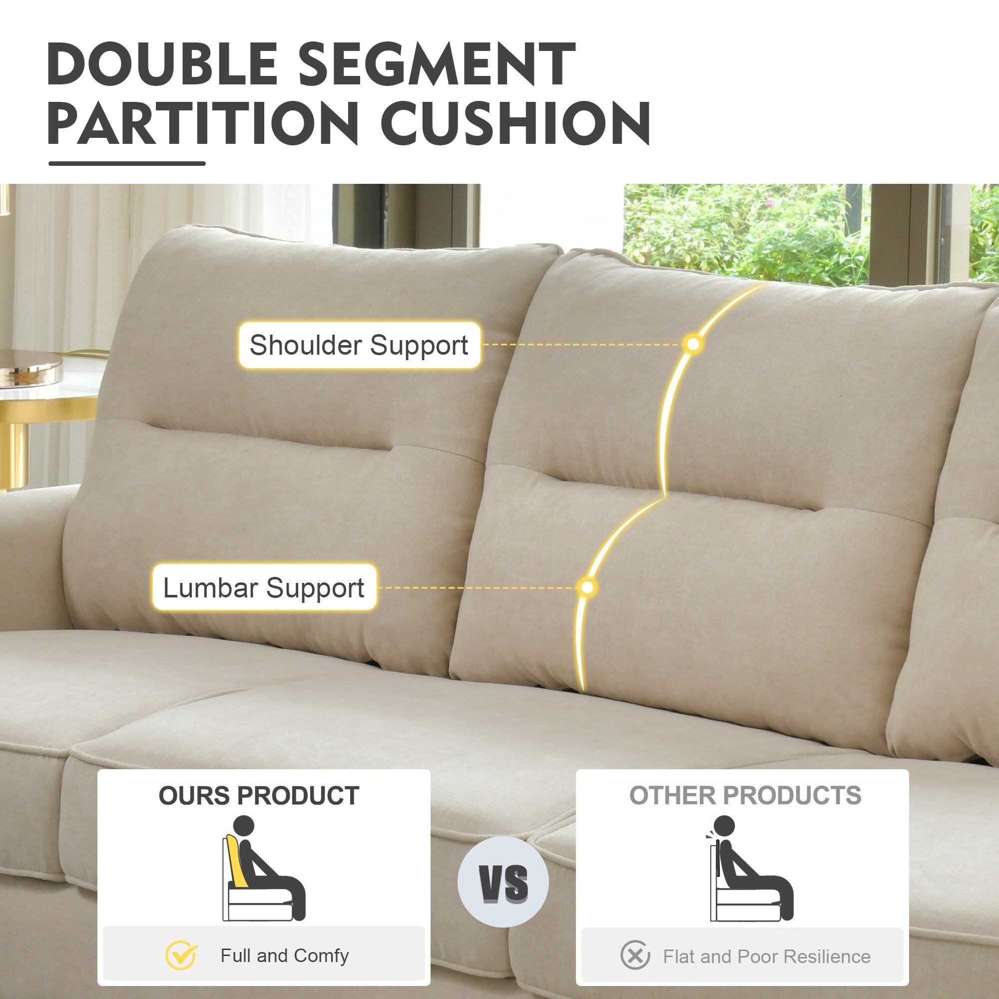 HOOOWOOO Living Room Furniture 71 Modern Upholstered Fabric 3-Seater Sofa