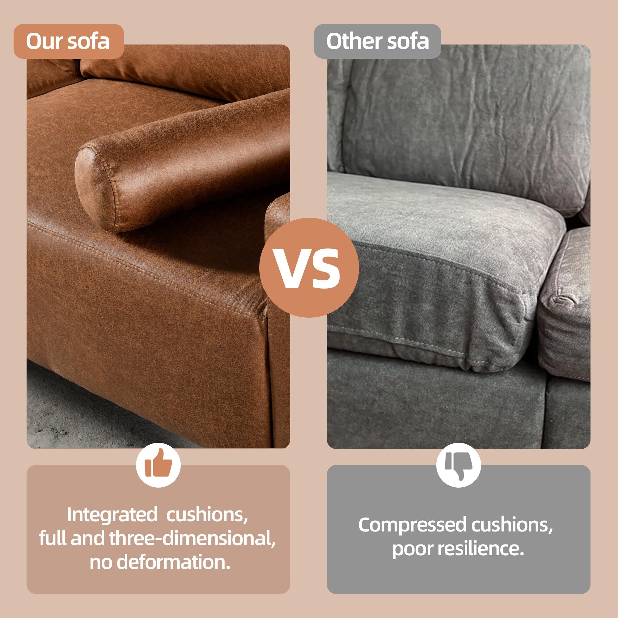 HOOOWOOO Mid-Century Modern Upholstered Sofa Couch with Rolled Pillows