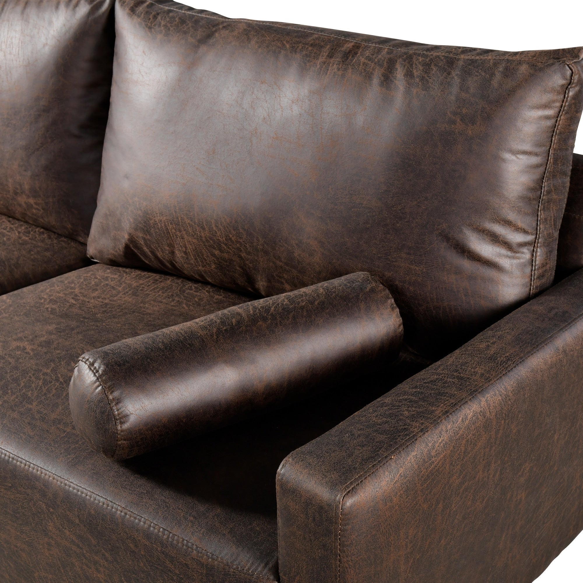 HOOOWOOO Mid-Century Modern Upholstered Sofa Couch with Rolled Pillows