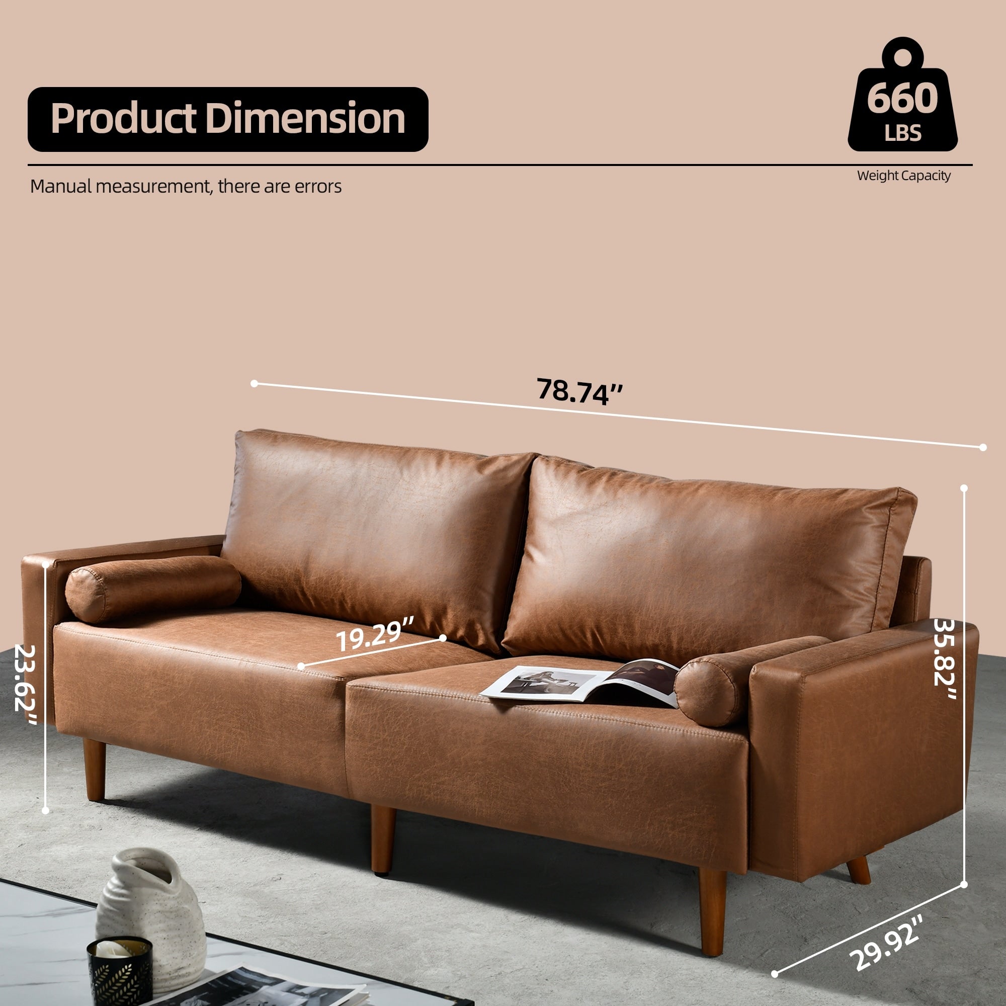 HOOOWOOO Mid-Century Modern Upholstered Sofa Couch with Rolled Pillows