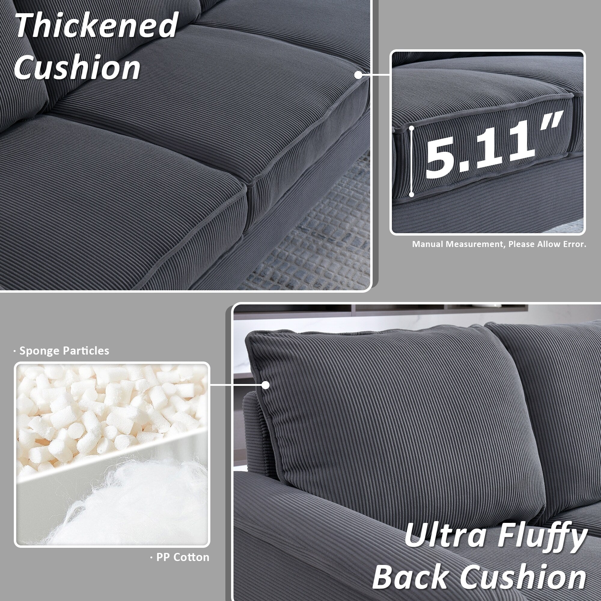 HOOOWOOO Modern 3 Seater Polyester Fabric Sofa Couch with Wide Armrest