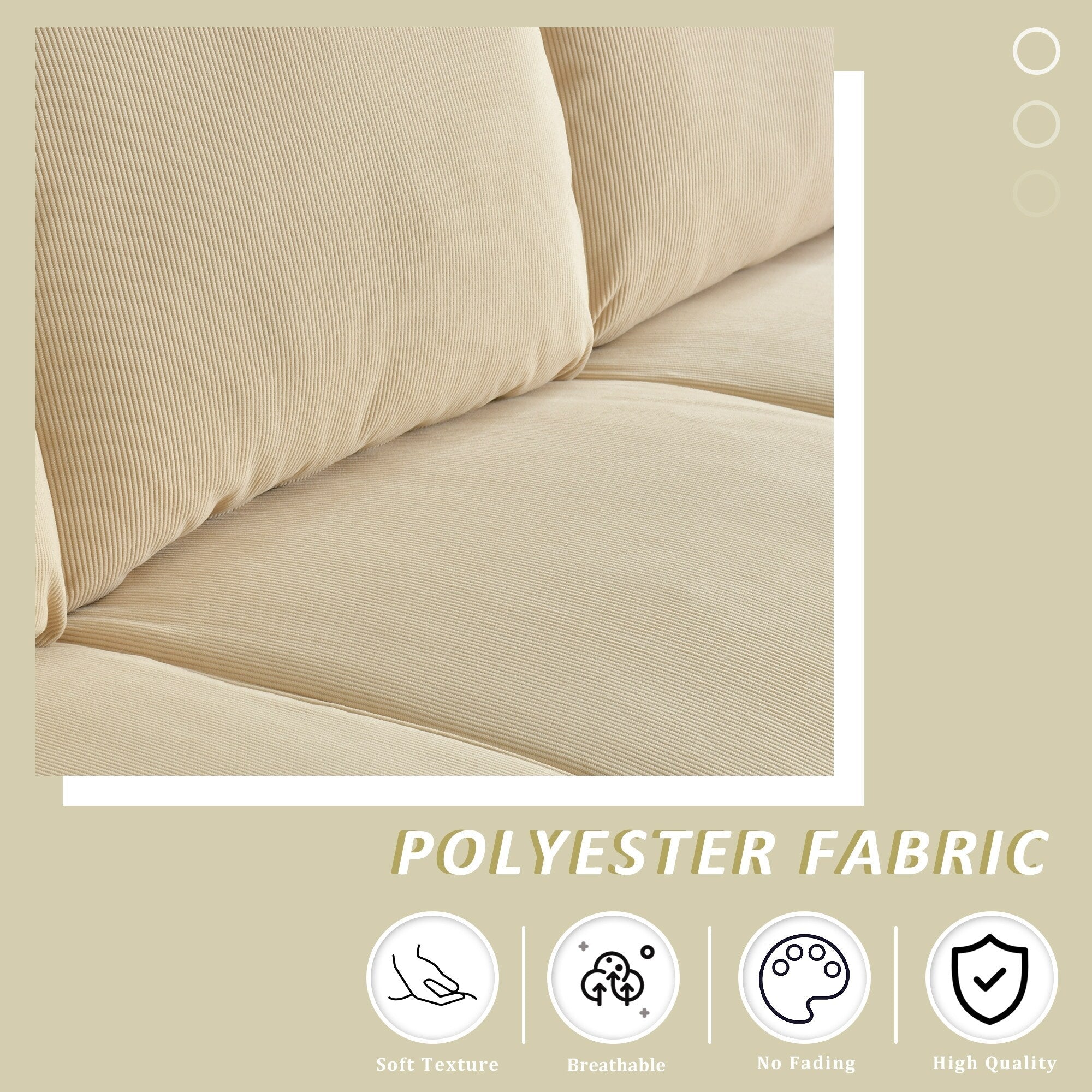 HOOOWOOO Modern 3 Seater Polyester Fabric Sofa Couch with Wide Armrest