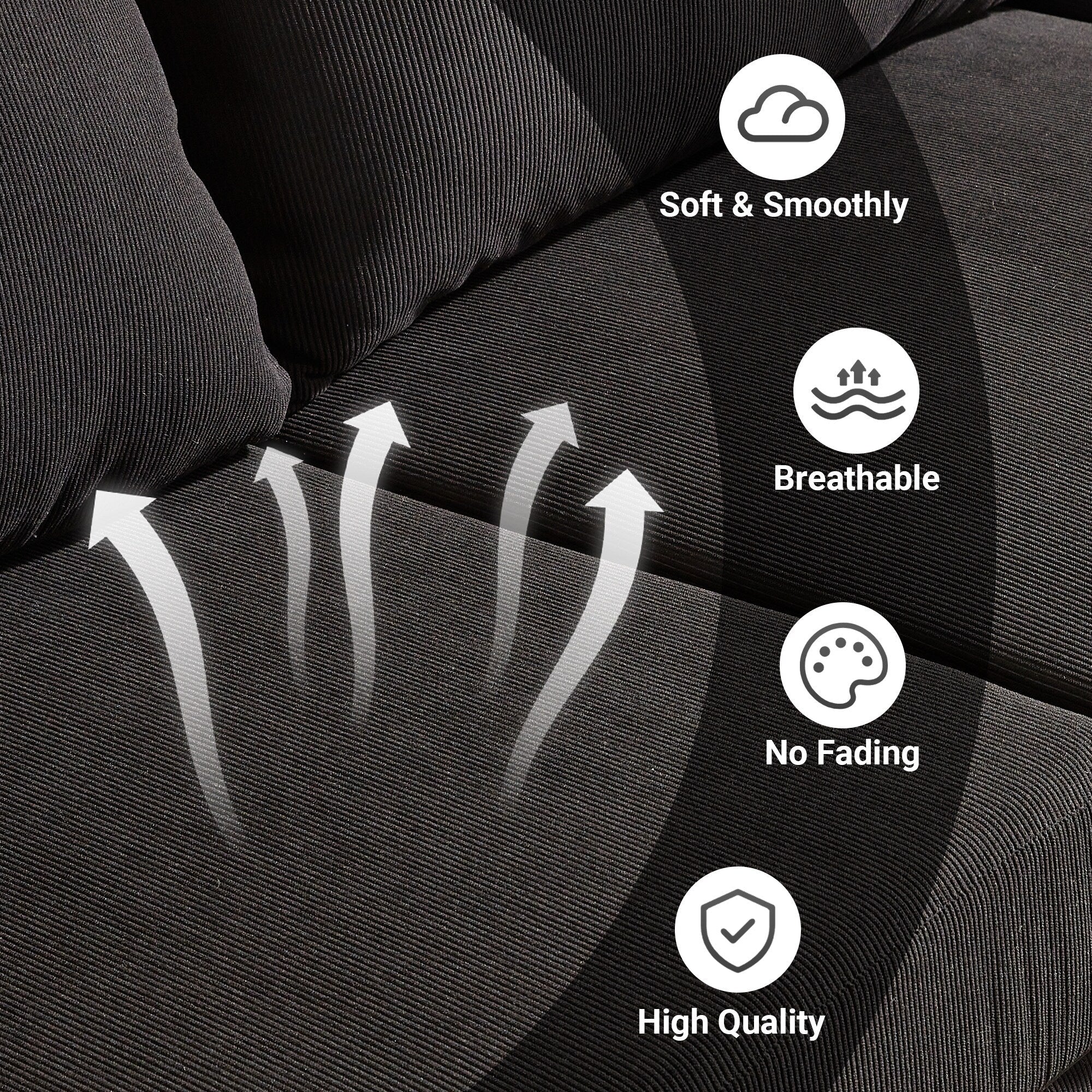 HOOOWOOO Modern Polyester Convertible Chaise Sofa with Metal Legs for Living Room