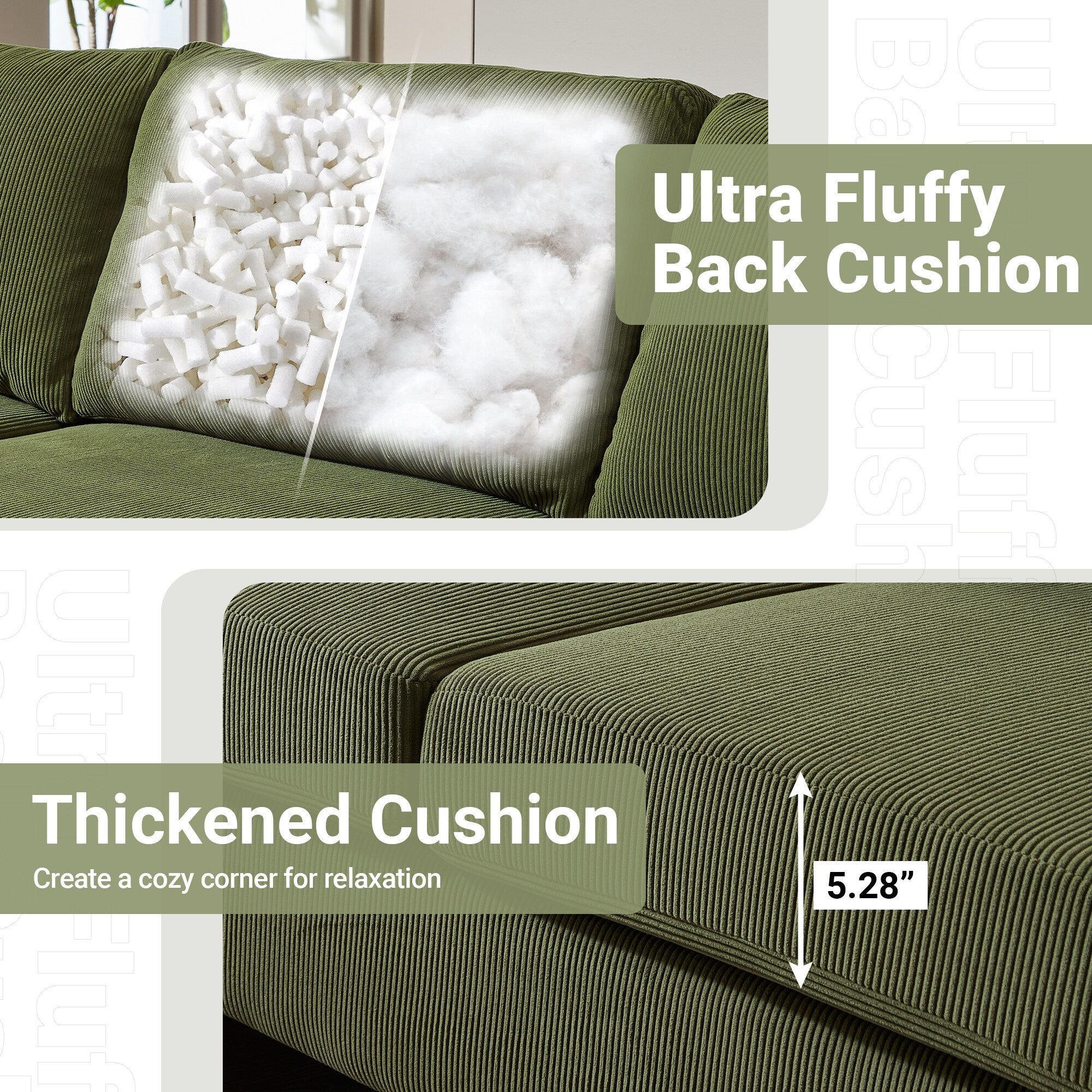 HOOOWOOO Modern Polyester Convertible Chaise Sofa with Metal Legs for Living Room