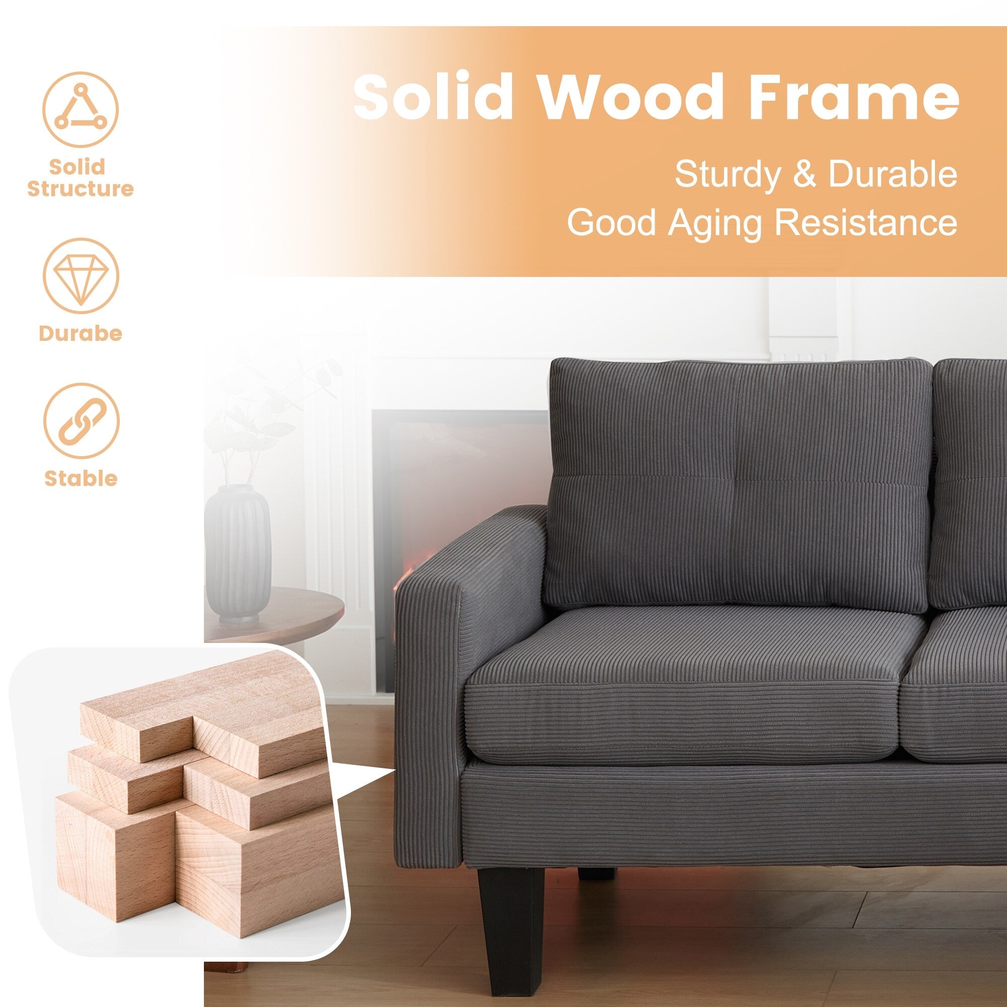 HOOOWOOO Modern L-shaped Corduroy Fabric Chaise Sofa