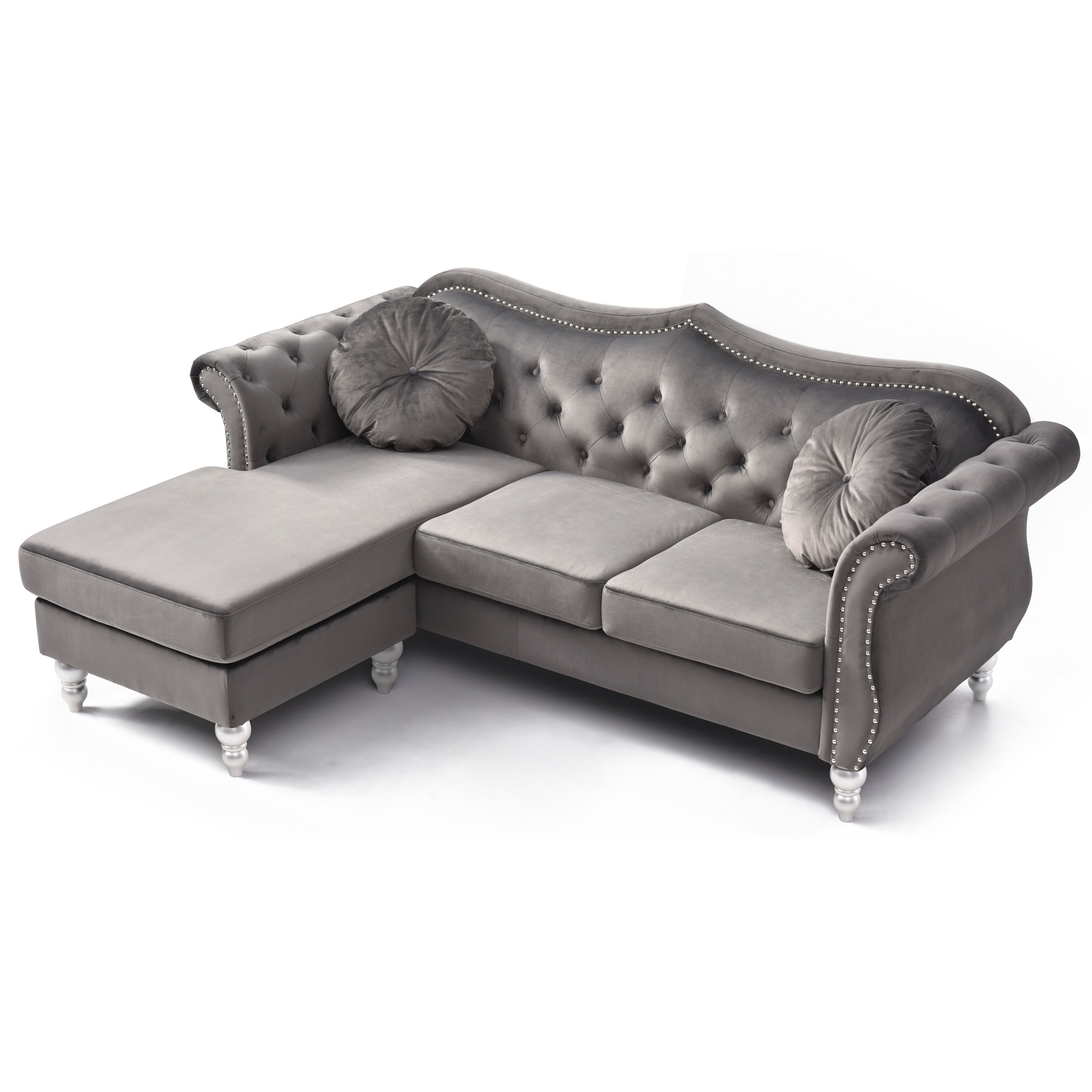 Hollywood Velvet Sofa with Reversible Chaise