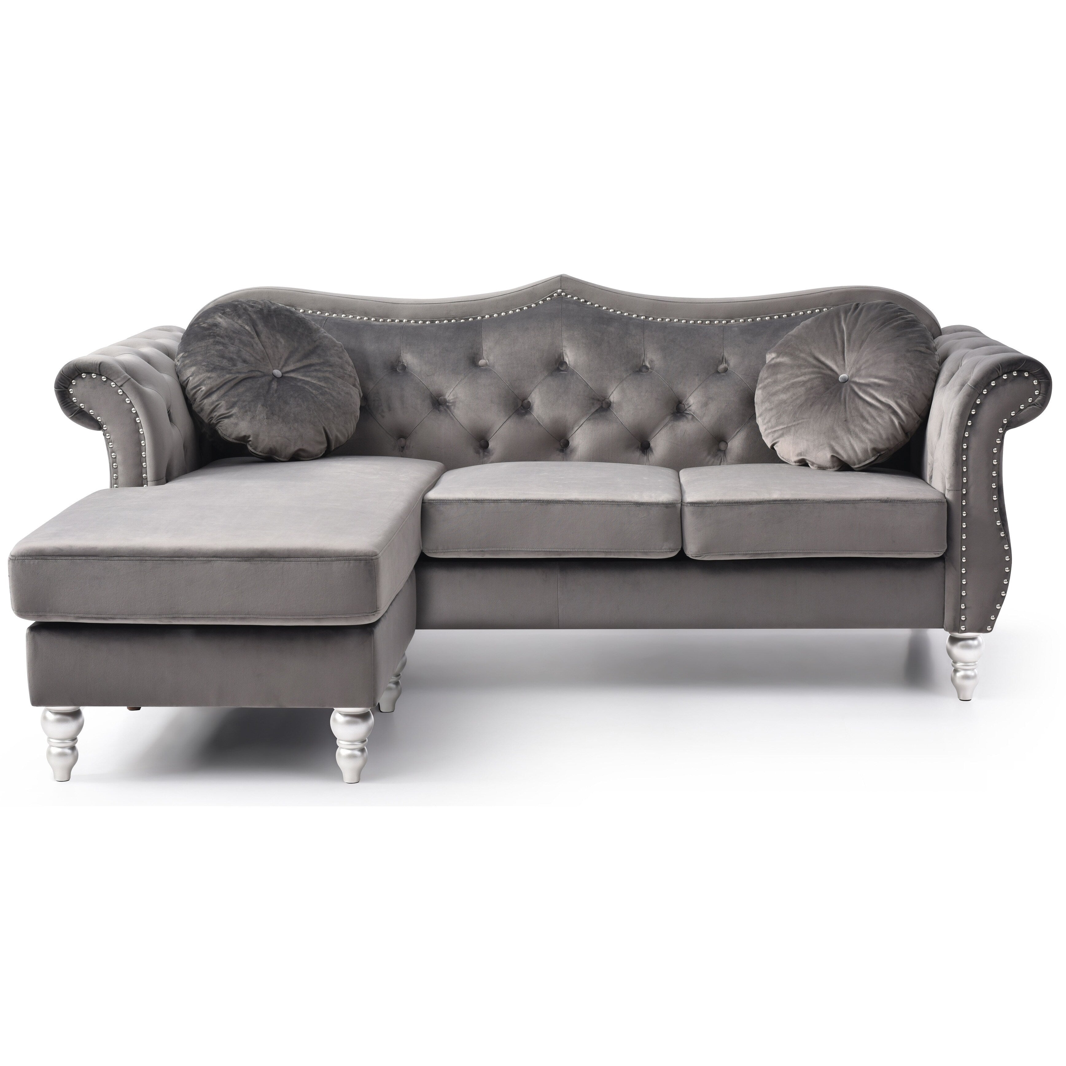Hollywood Velvet Sofa with Reversible Chaise