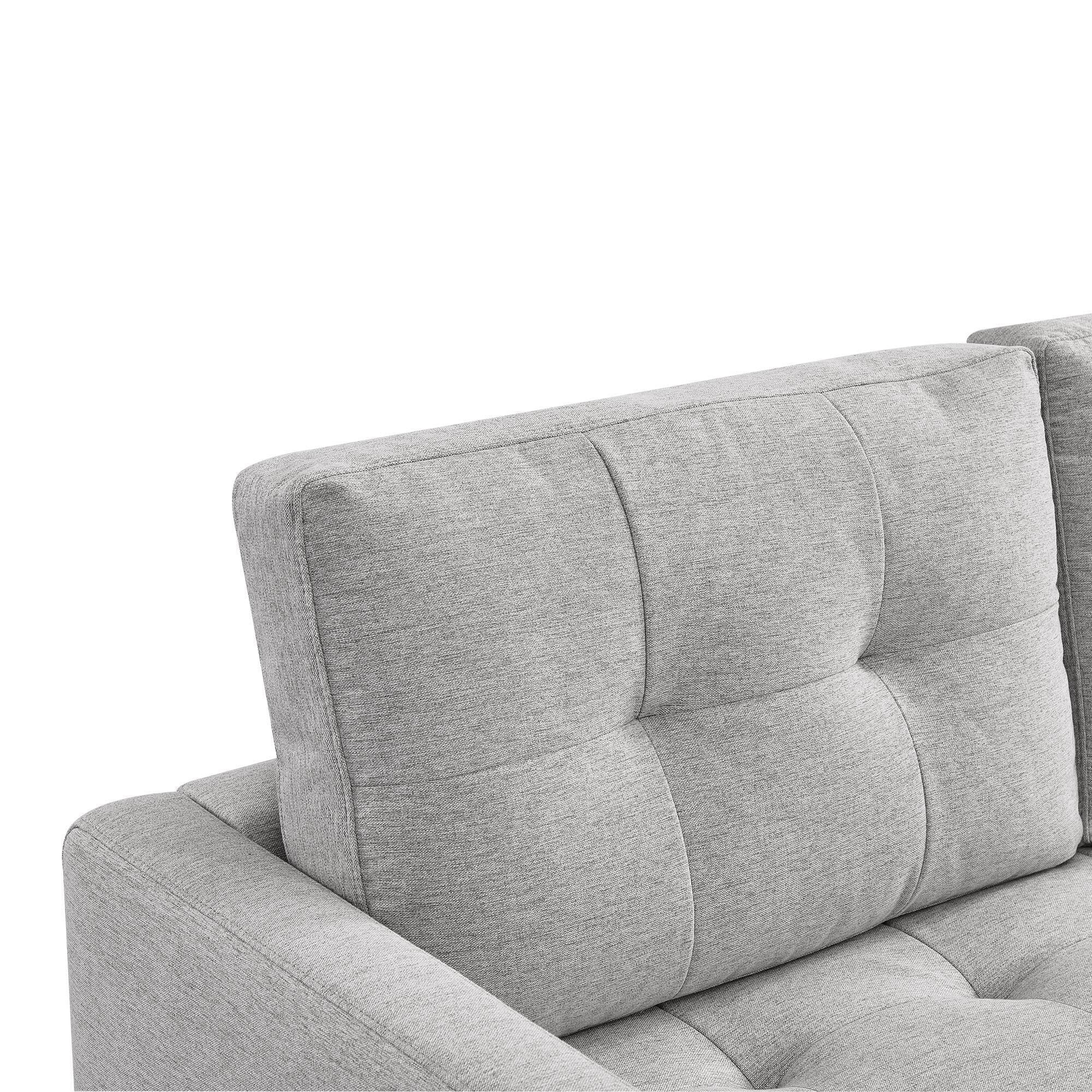 HomeRoots 87 Light Gray Polyester Blend Sofa With Ottoman With Natural Legs - 87