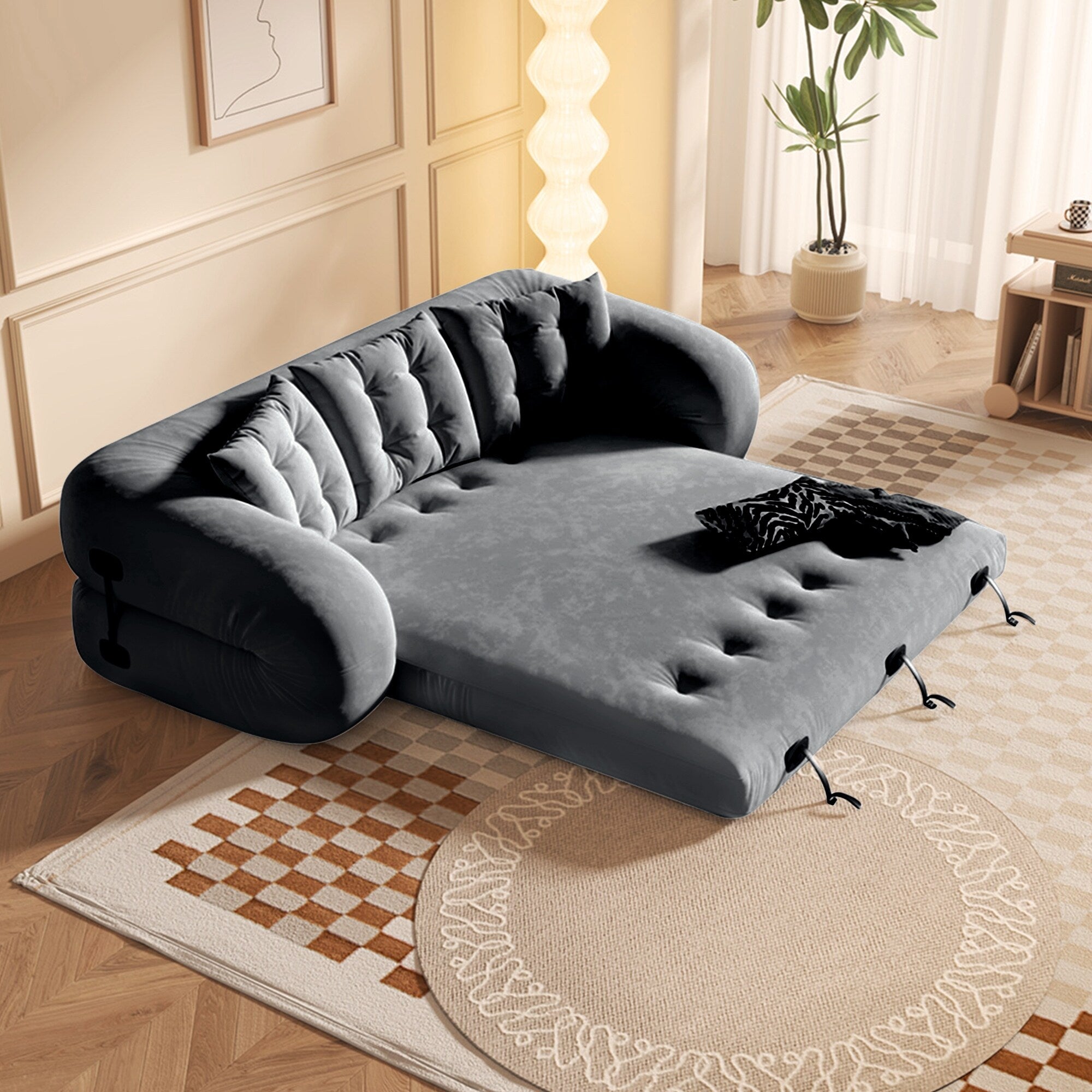 JASIWAY Modern Convertible Sleeper Sofa Chair Bed, White