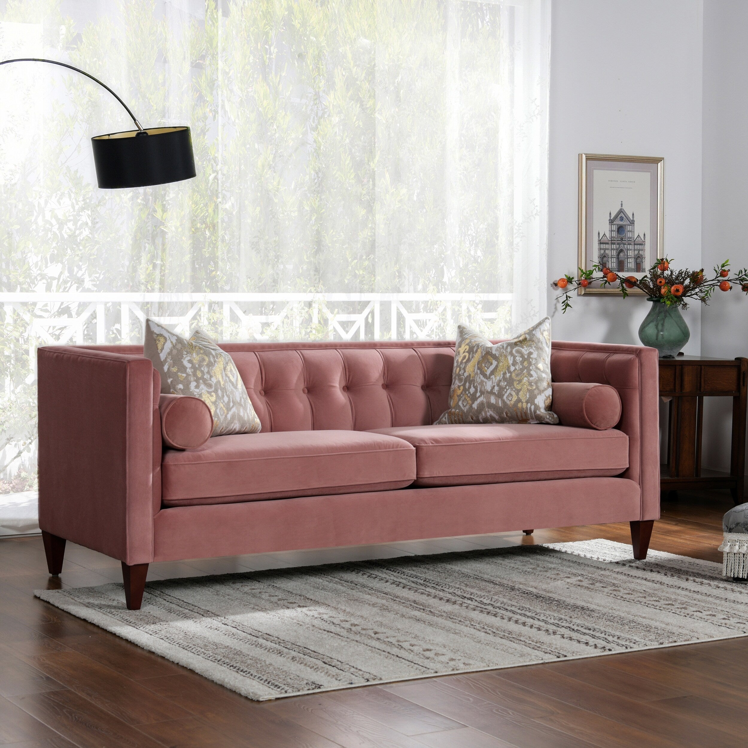 Jack 84 Mid-Century Modern Tuxedo Sofa with Bolster Pillows