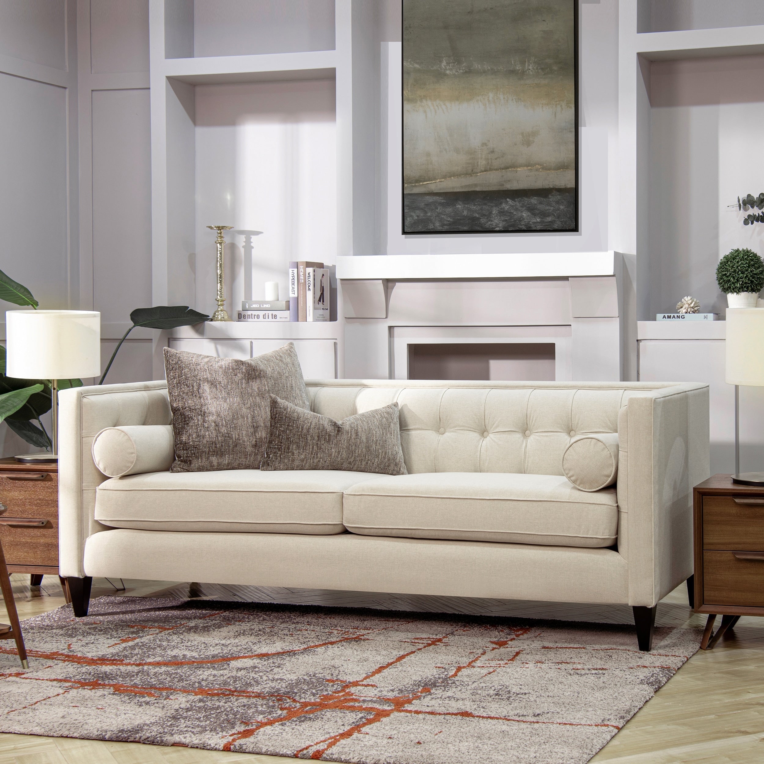 Jack 84 Mid-Century Modern Tuxedo Sofa with Bolster Pillows