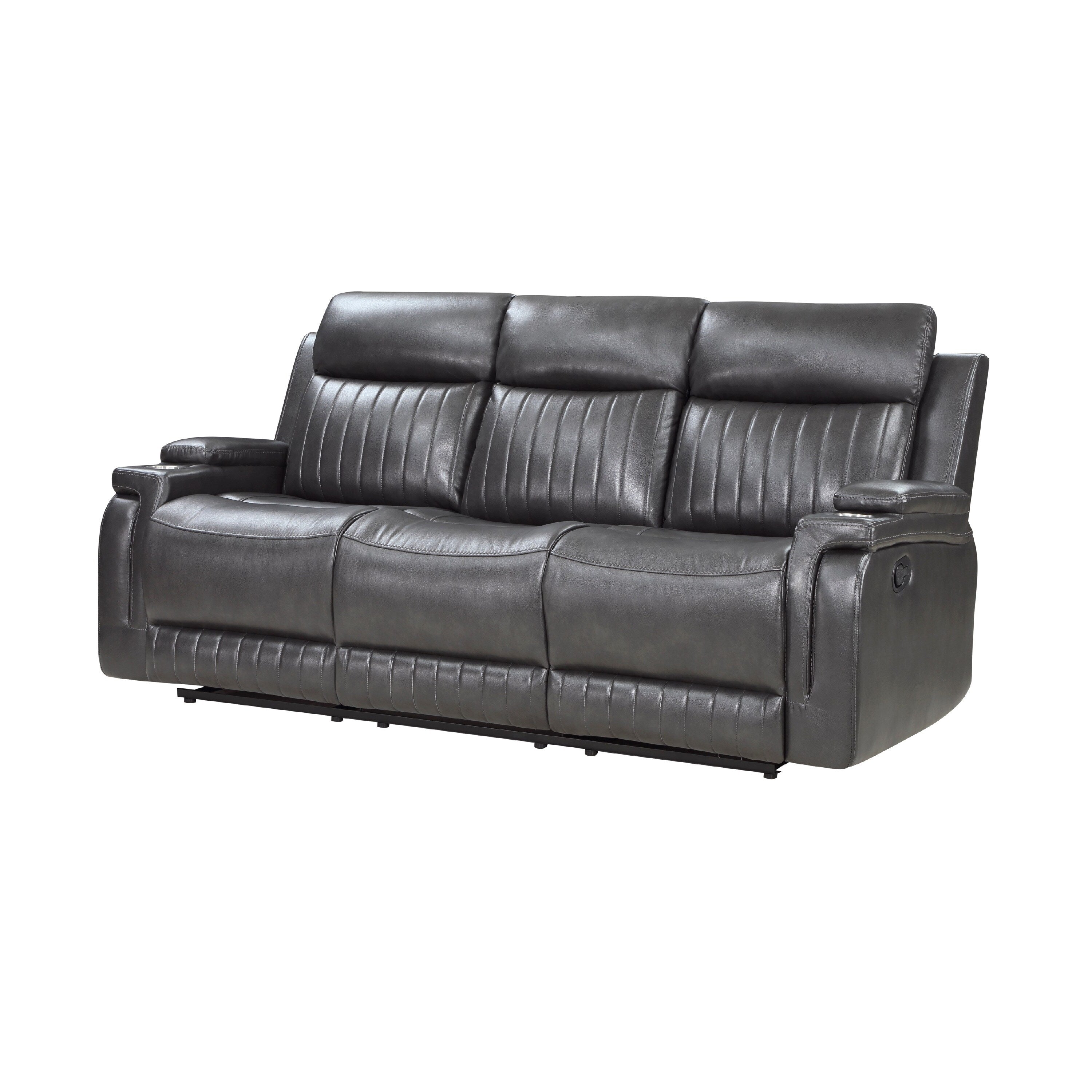Jolo Manual Recliner Sofa, Drop Table, 82 Inch, Gray Faux Leather