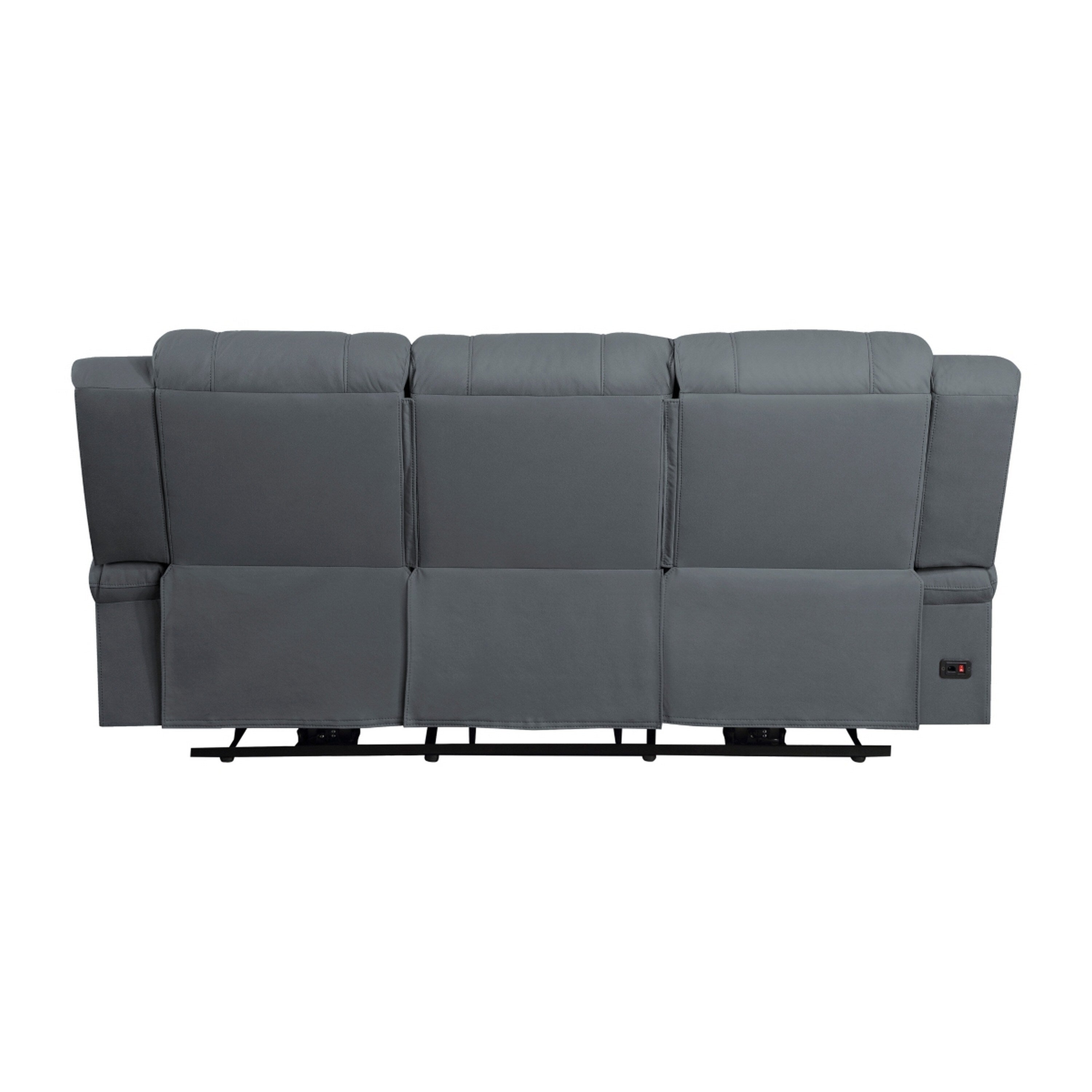 Kate 82 Inch Power Double Recliner Sofa, USB Ports, Blue Microfiber, Wood
