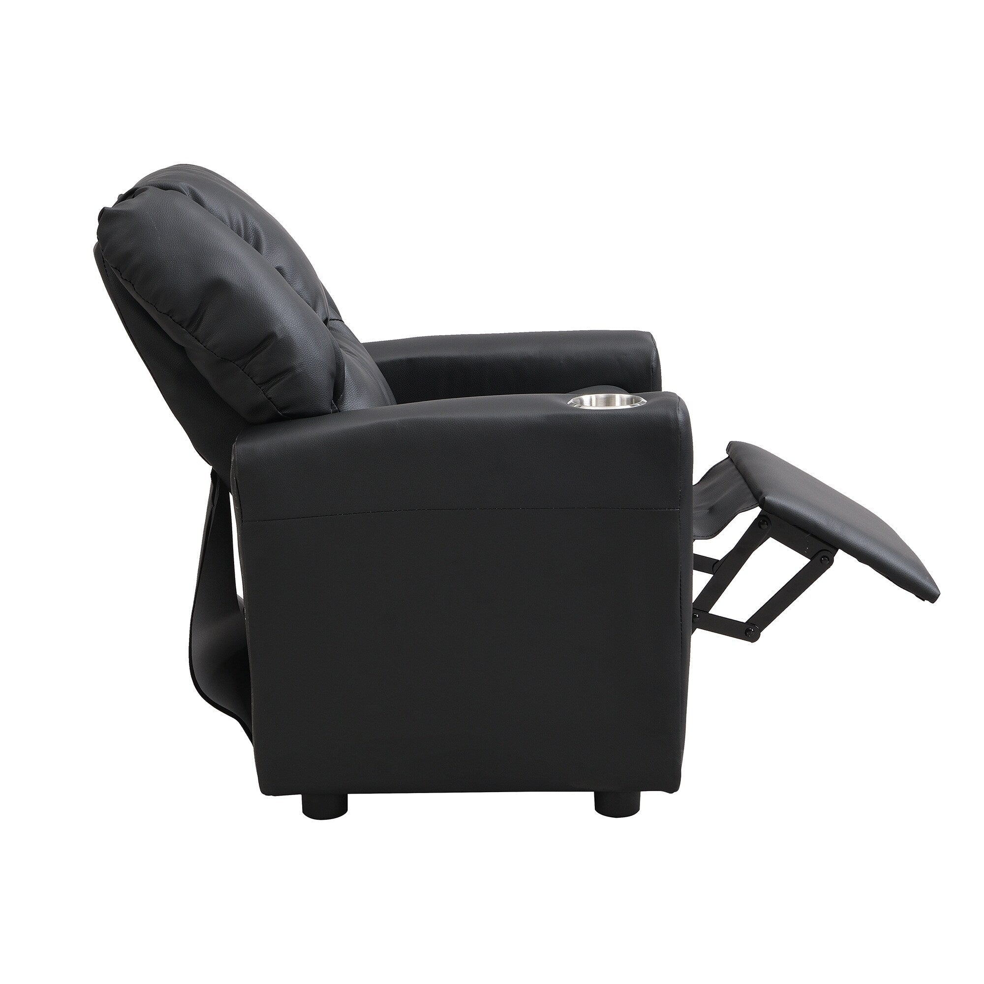 Kids Recliner Chair Black PVC Durable Toddler Chair with Cup Holder Ergonomic Design Easy Assembly 150 lbs Capacity