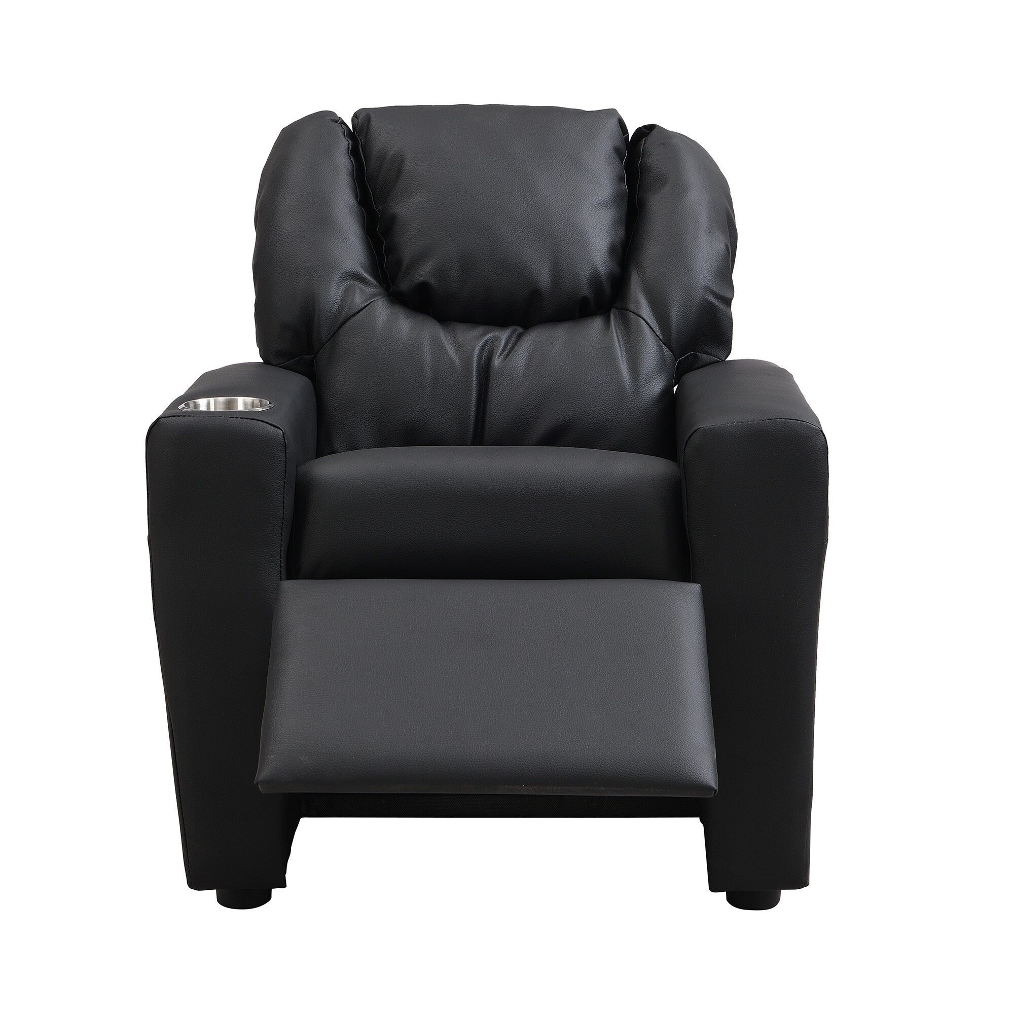 Kids Recliner Chair Black PVC Durable Toddler Chair with Cup Holder Ergonomic Design Easy Assembly 150 lbs Capacity