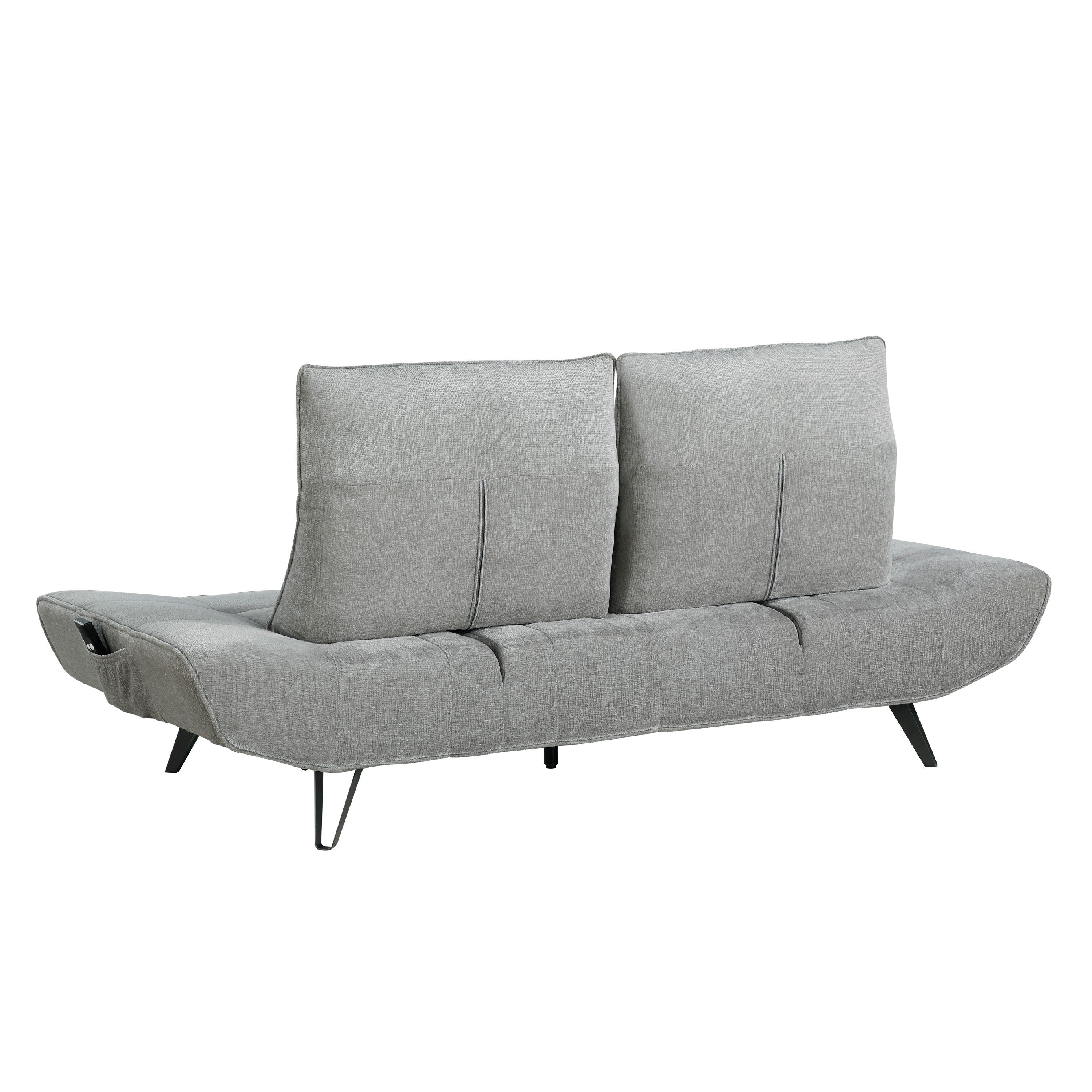 Kyan Adjustable Depth Power Reclining Sofa, 2 Pillows, Gray Chenille