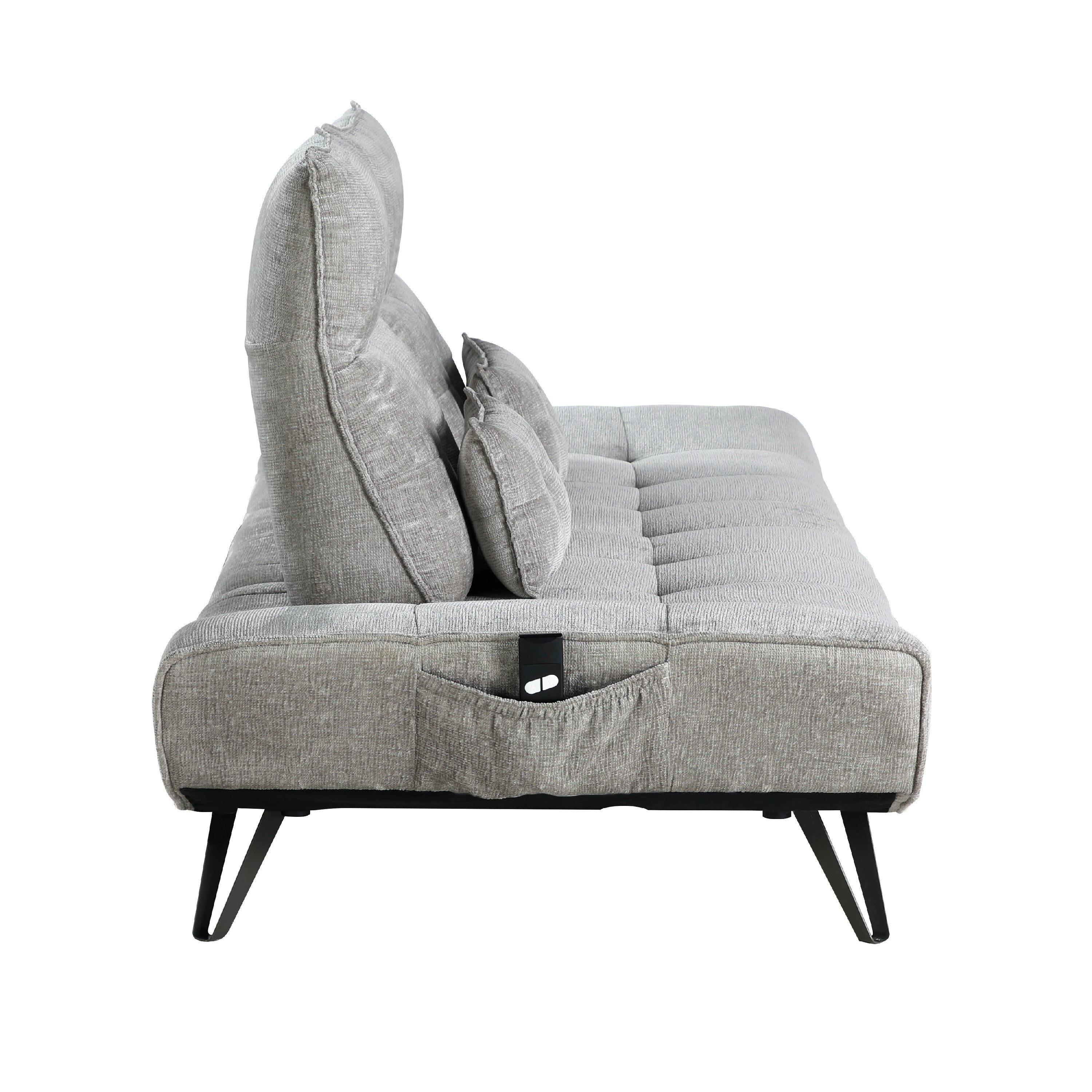 Kyan Adjustable Depth Power Reclining Sofa, 2 Pillows, Gray Chenille