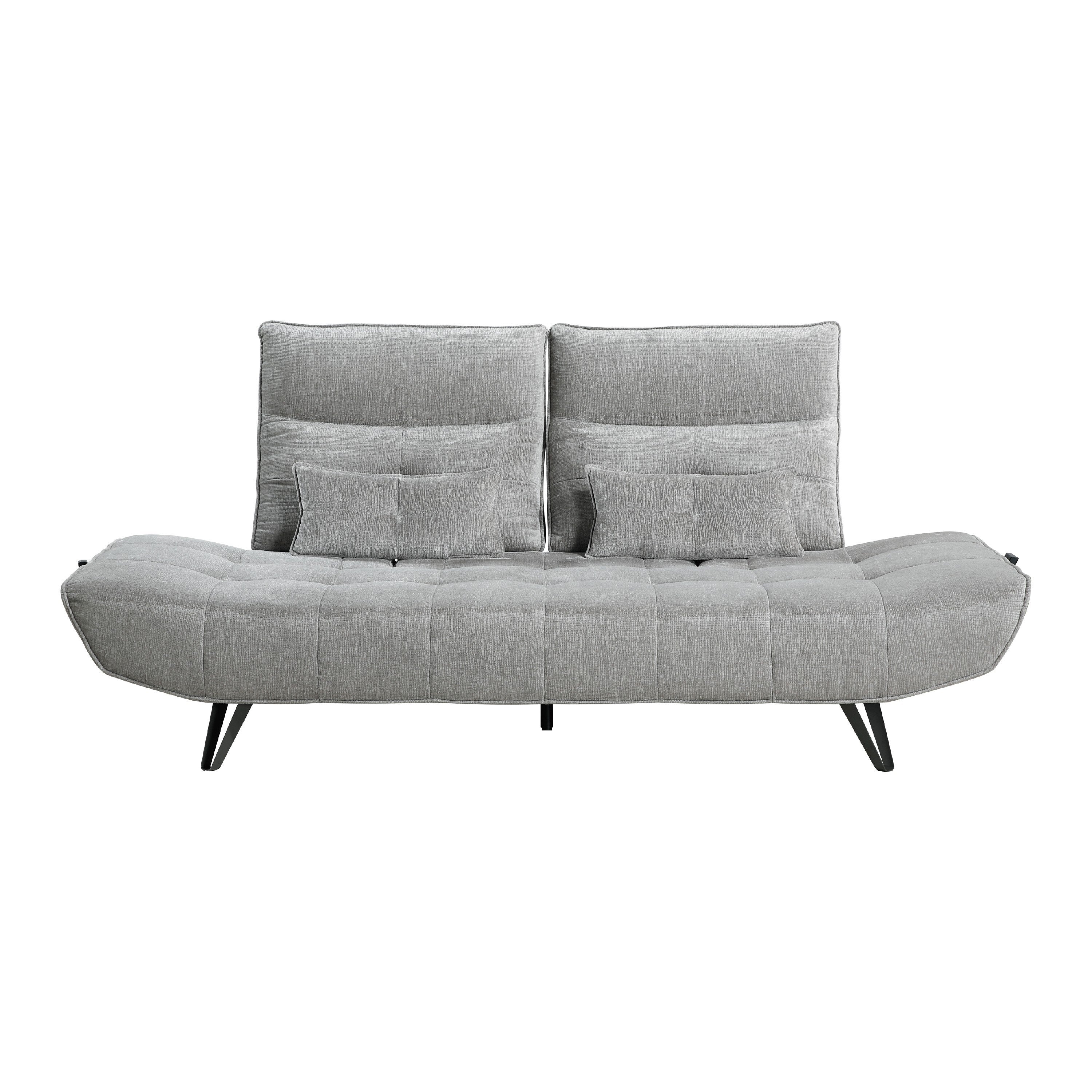 Kyan Adjustable Depth Power Reclining Sofa, 2 Pillows, Gray Chenille