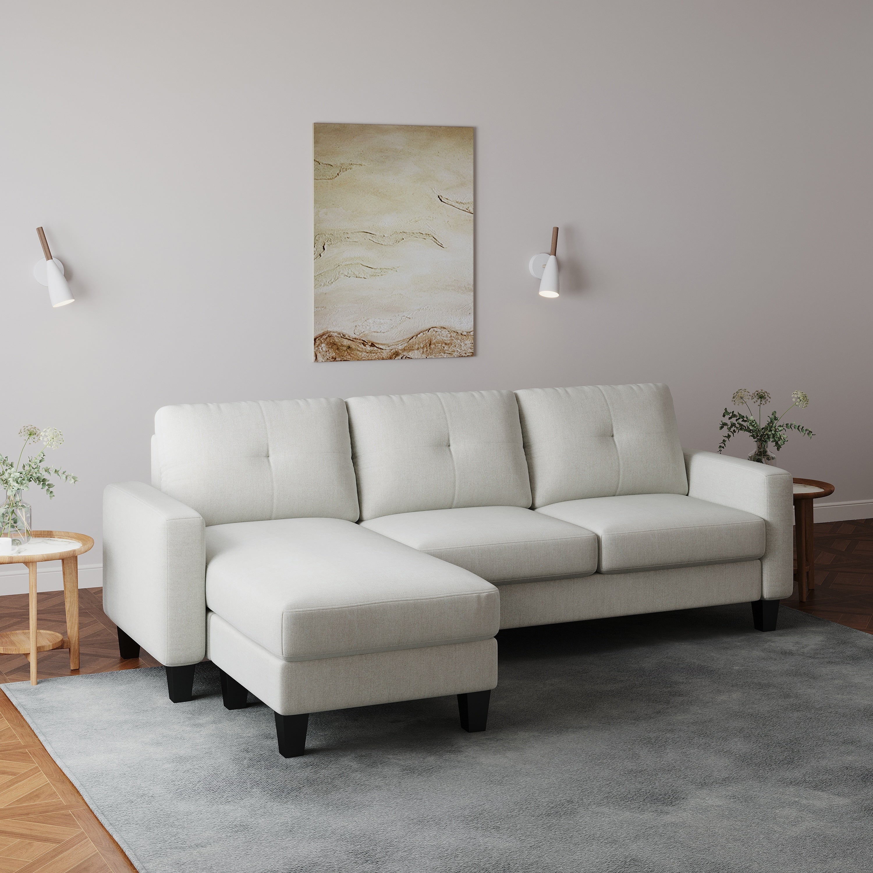 L-Shape Sofa for Small Spaces - Corner Couch with Ottoman