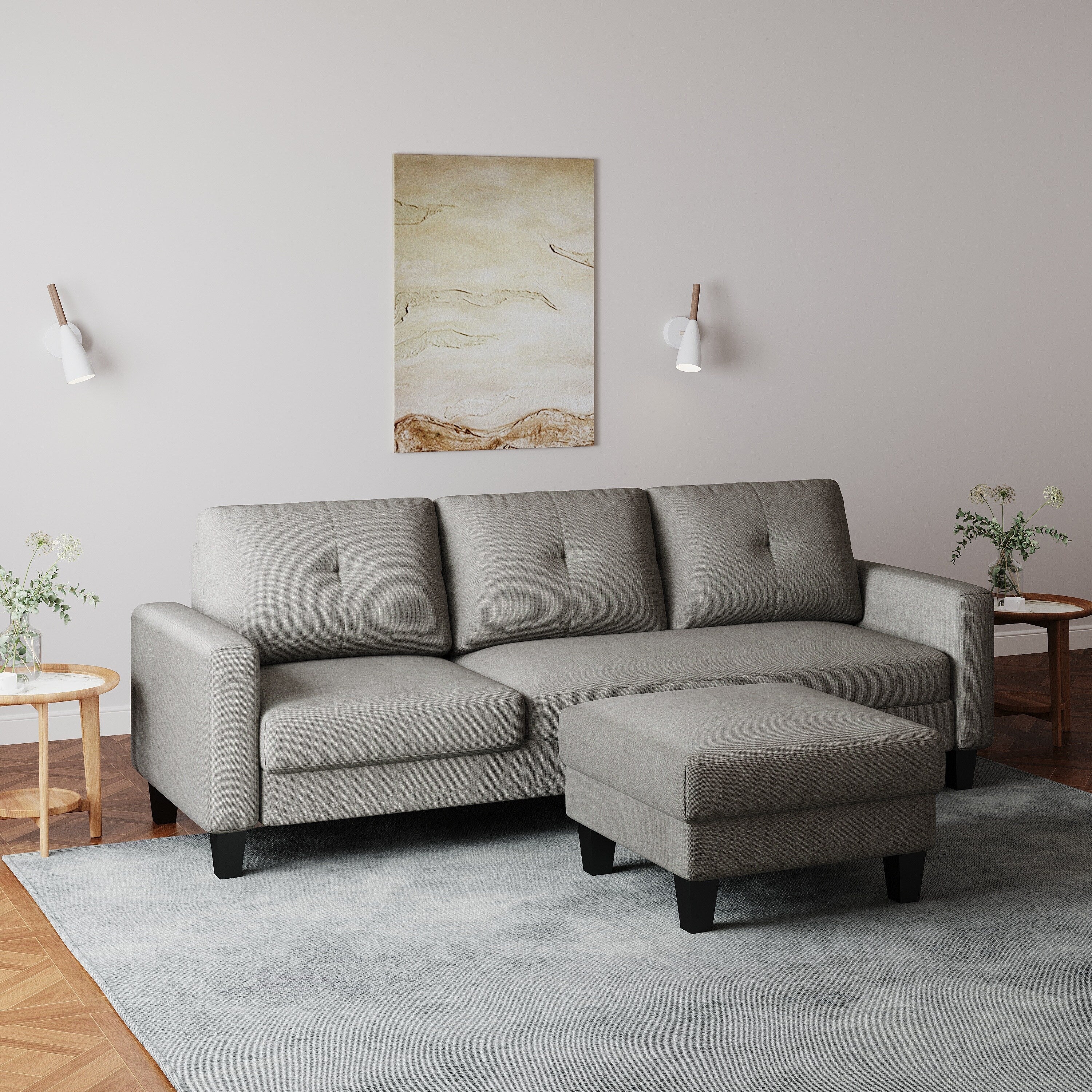 L-Shape Sofa for Small Spaces - Corner Couch with Ottoman