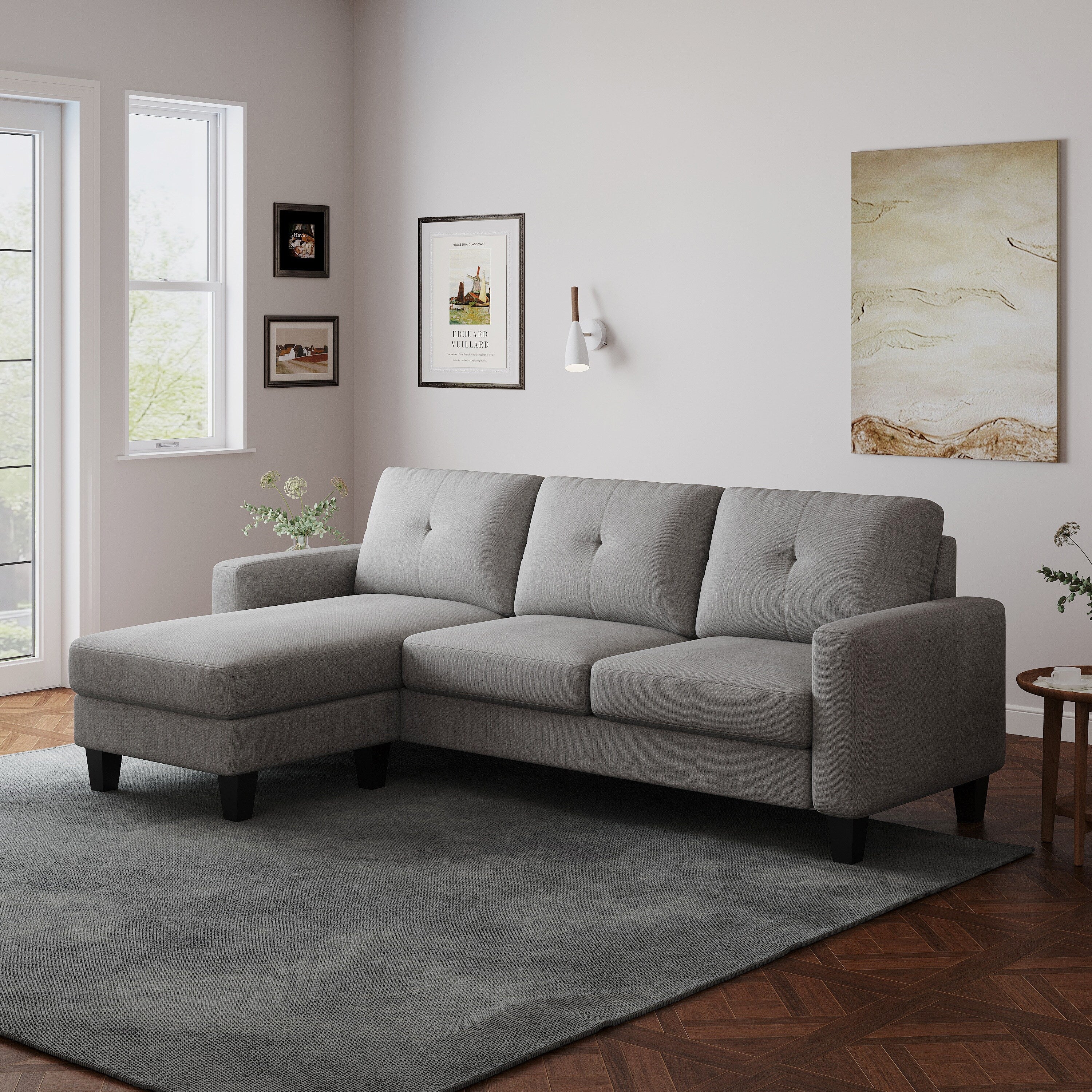 L-Shape Sofa for Small Spaces - Corner Couch with Ottoman