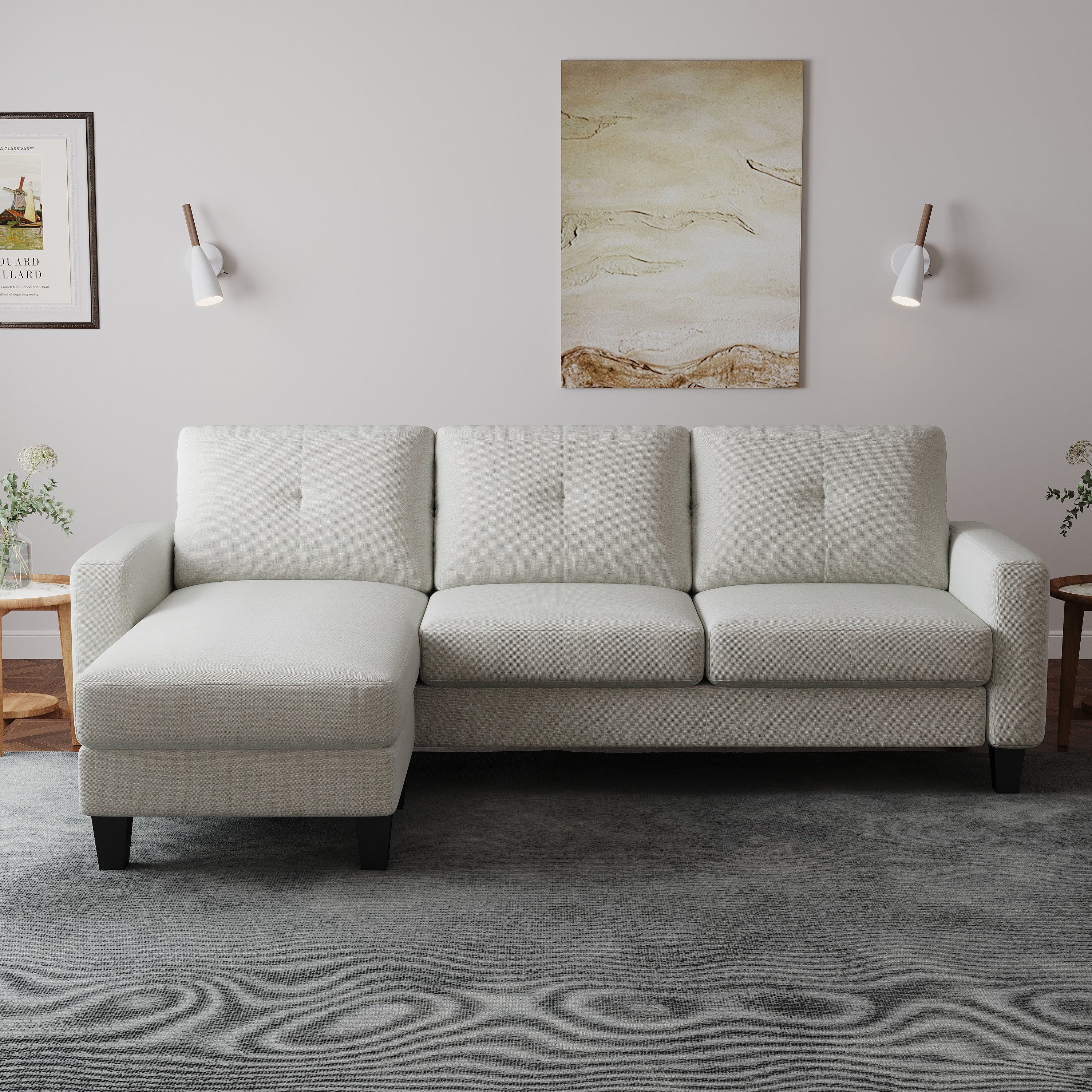L-Shape Sofa for Small Spaces - Corner Couch with Ottoman