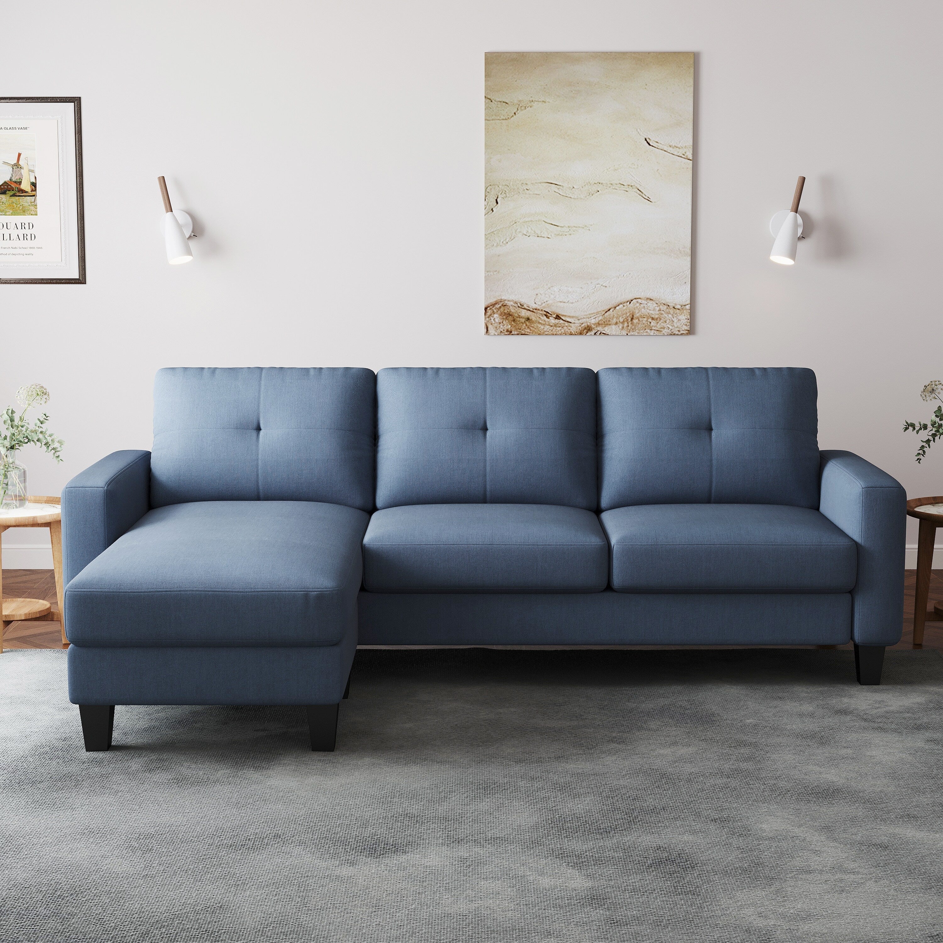 L-Shape Sofa for Small Spaces - Corner Couch with Ottoman