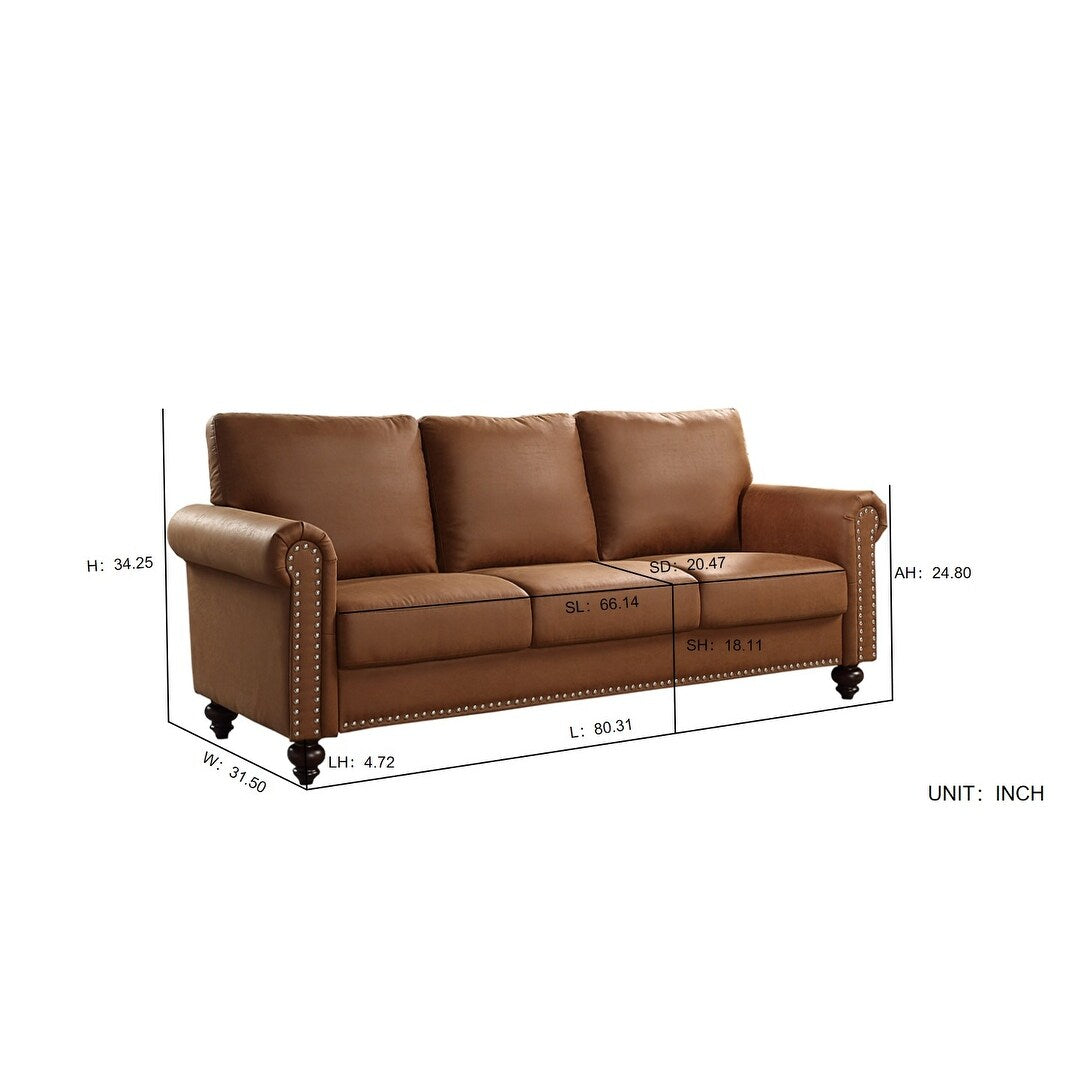 Brown Faux Leather Fabric Upholstery Sofa - 31.50 x 80.31 x 34.25