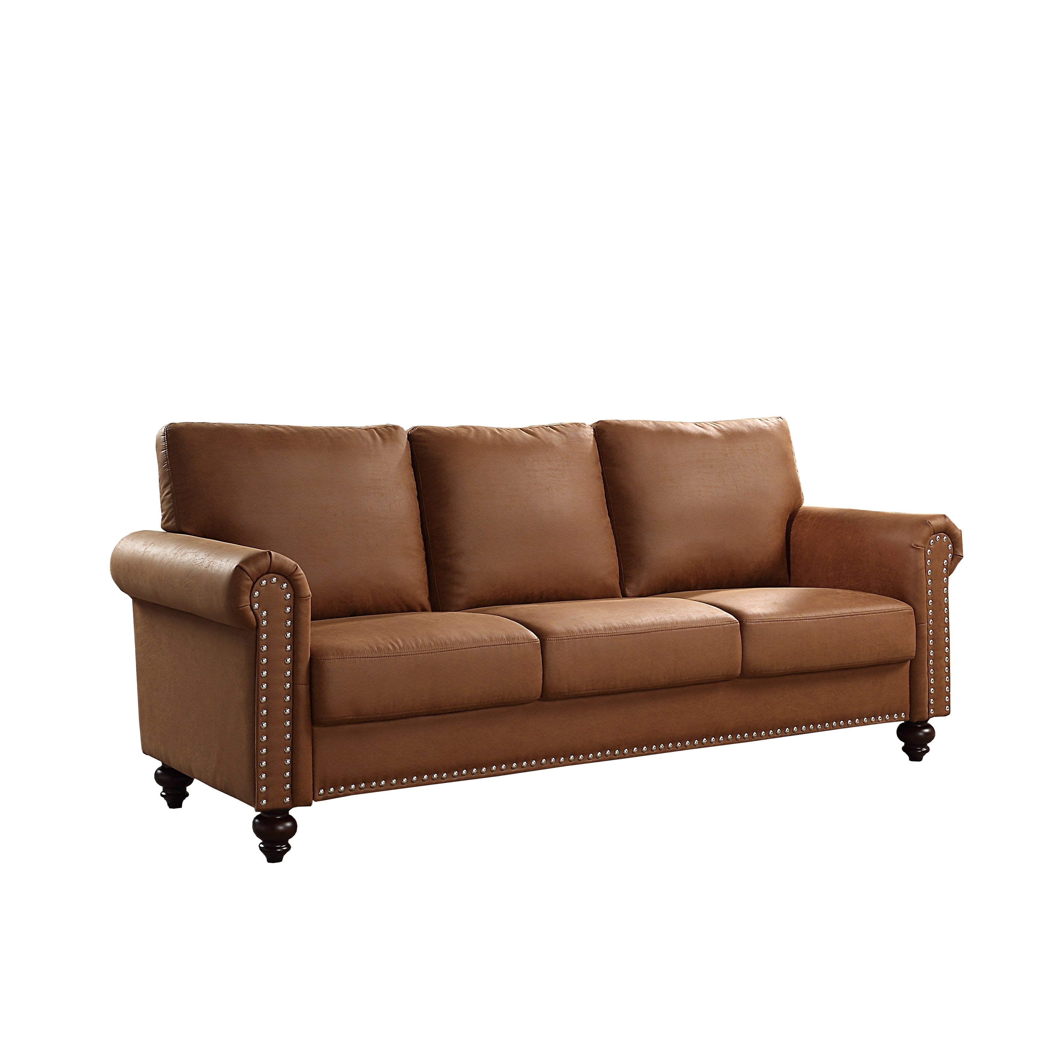 Brown Faux Leather Fabric Upholstery Sofa - 31.50 x 80.31 x 34.25