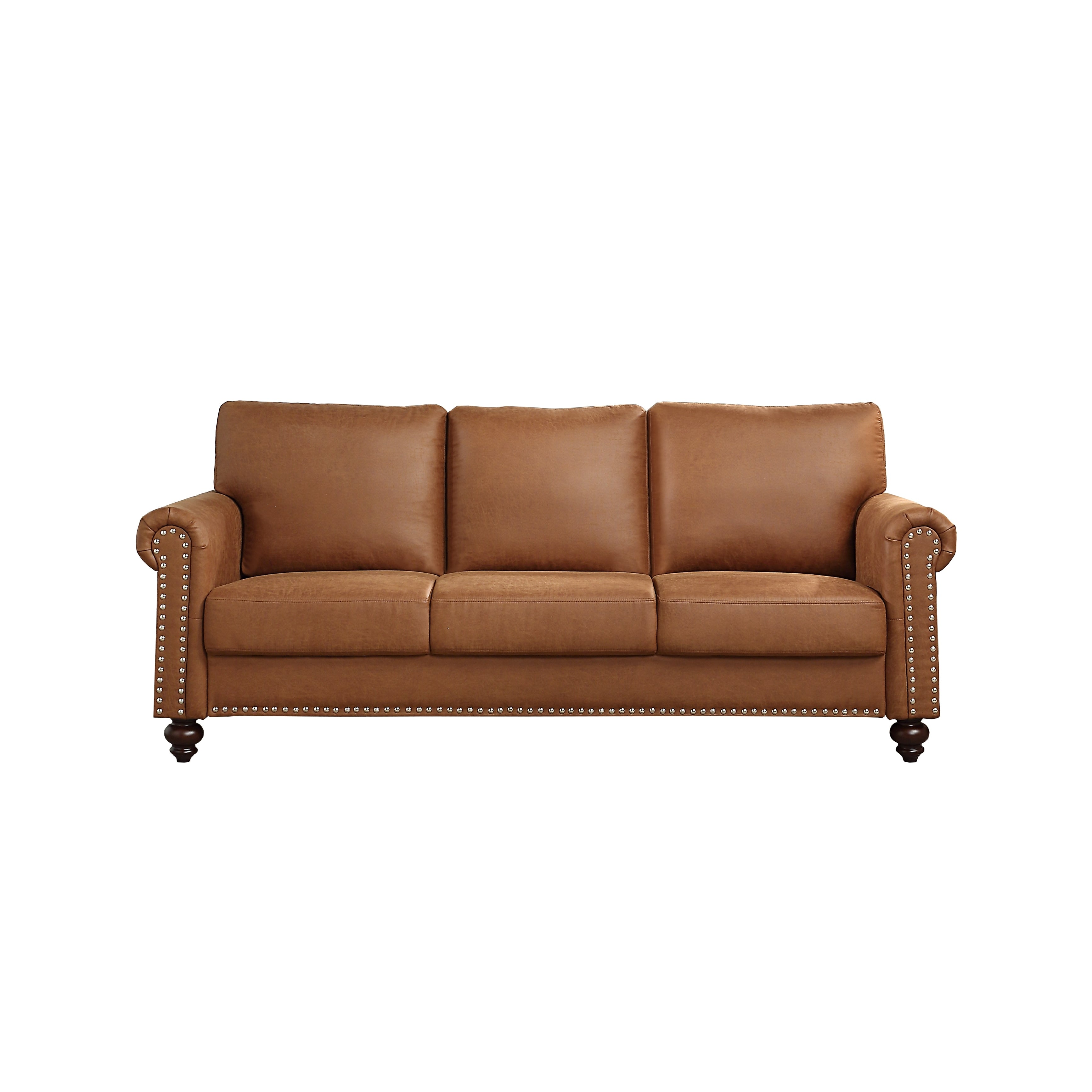 Brown Faux Leather Fabric Upholstery Sofa - 31.50 x 80.31 x 34.25