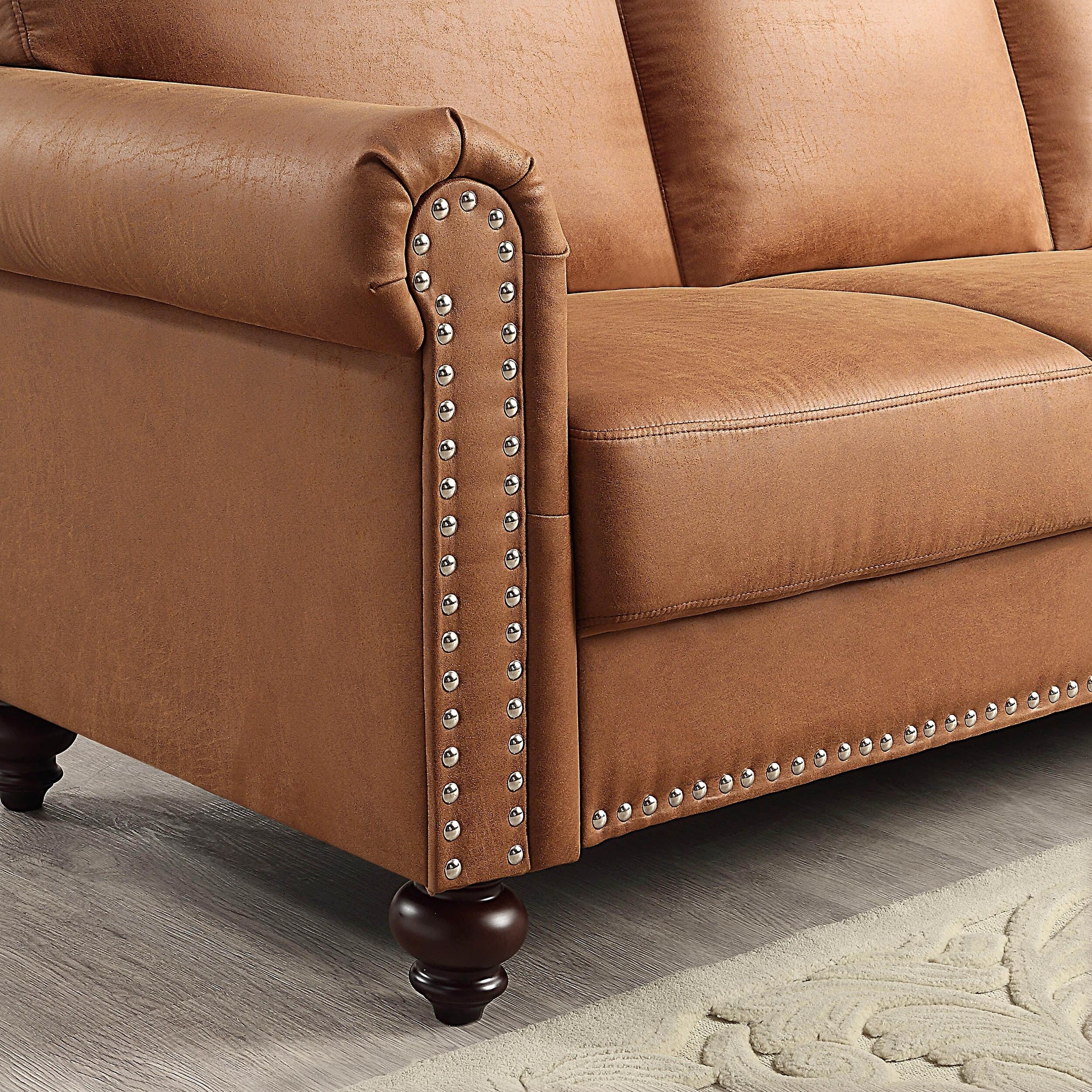 Brown Faux Leather Fabric Upholstery Sofa - 31.50 x 80.31 x 34.25