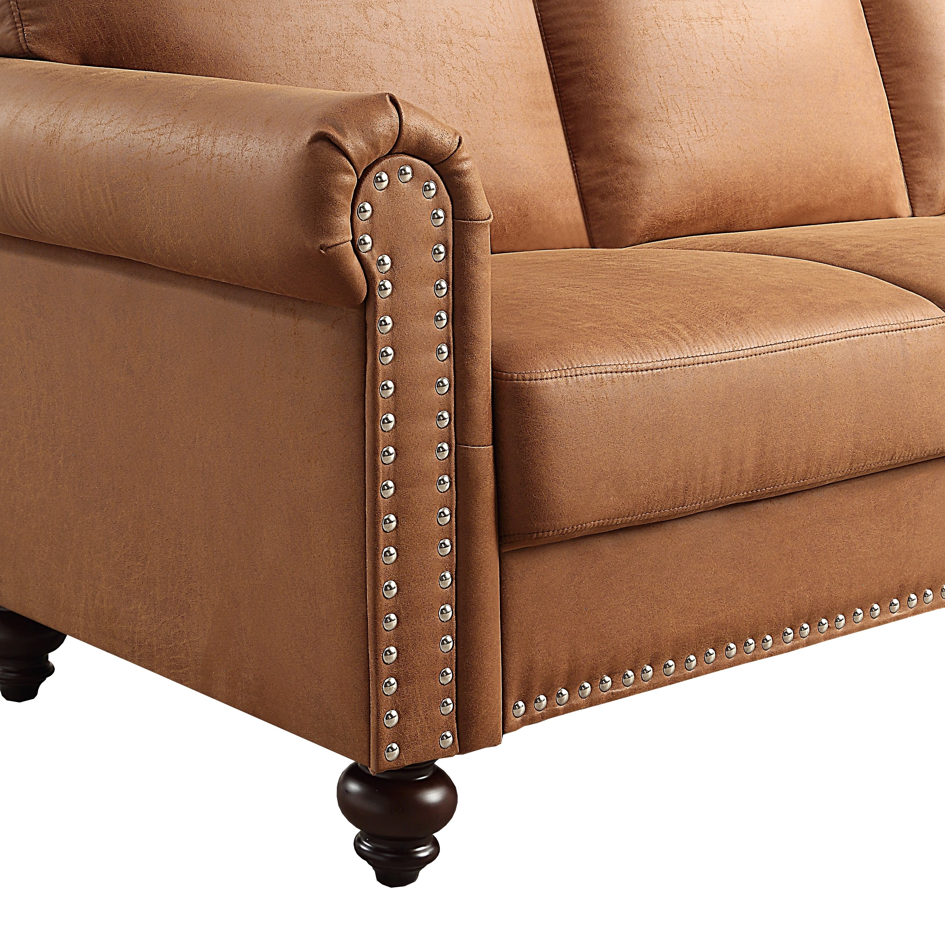 Brown Faux Leather Fabric Upholstery Sofa - 31.50 x 80.31 x 34.25