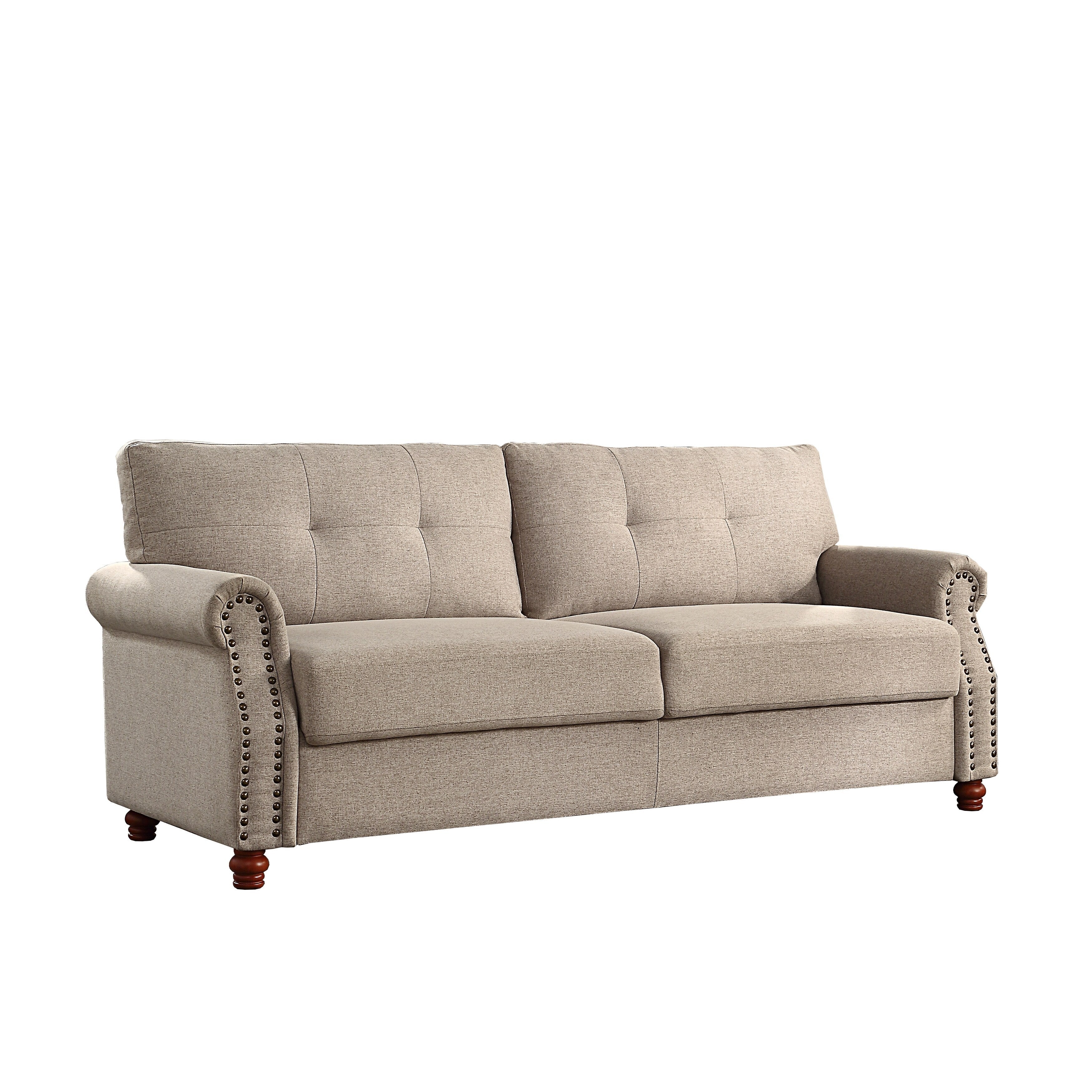 Beige Linen Fabric Upholstery Sofa with Storage - 32.28 x 79.53 x 33.47