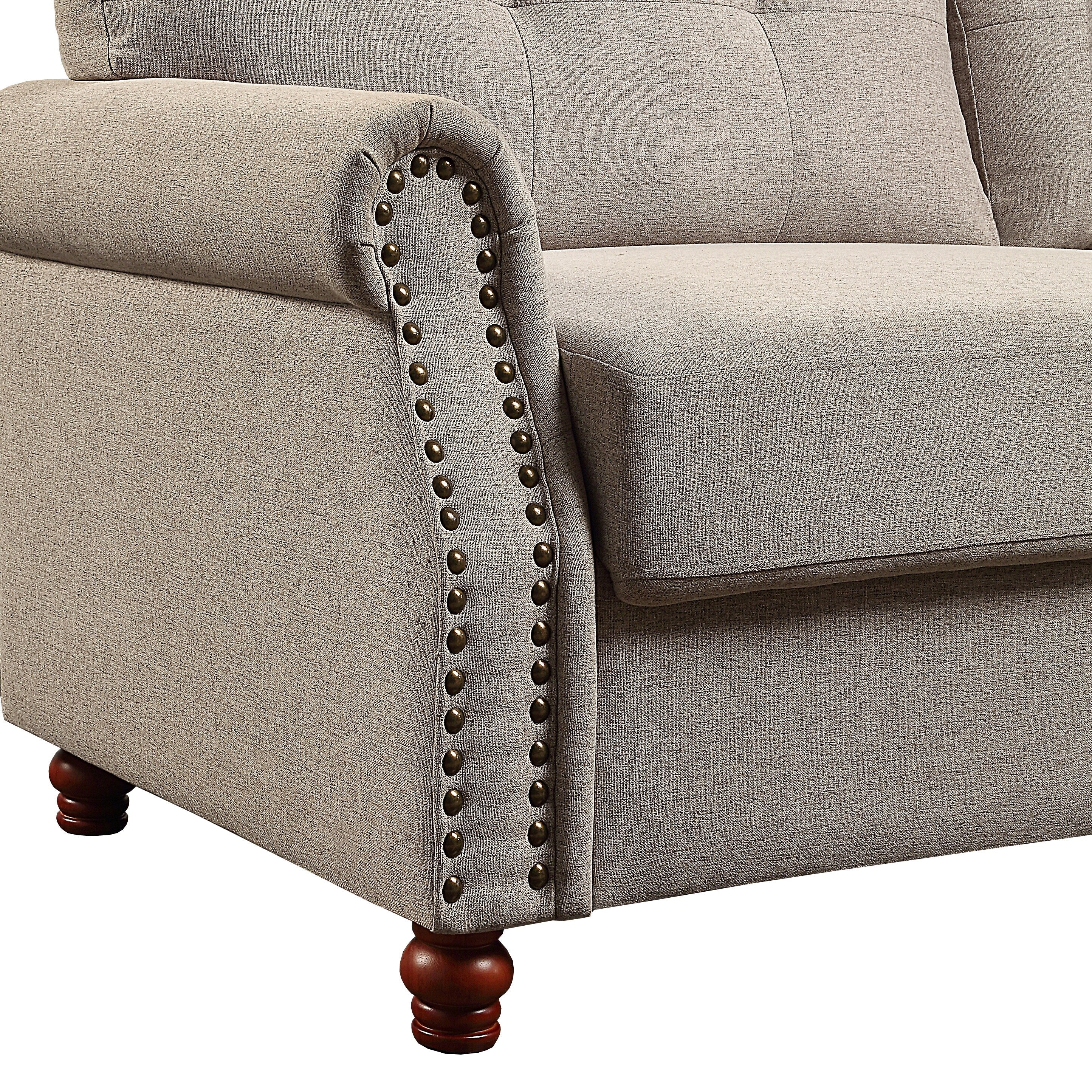 Beige Linen Fabric Upholstery Sofa with Storage - 32.28 x 79.53 x 33.47