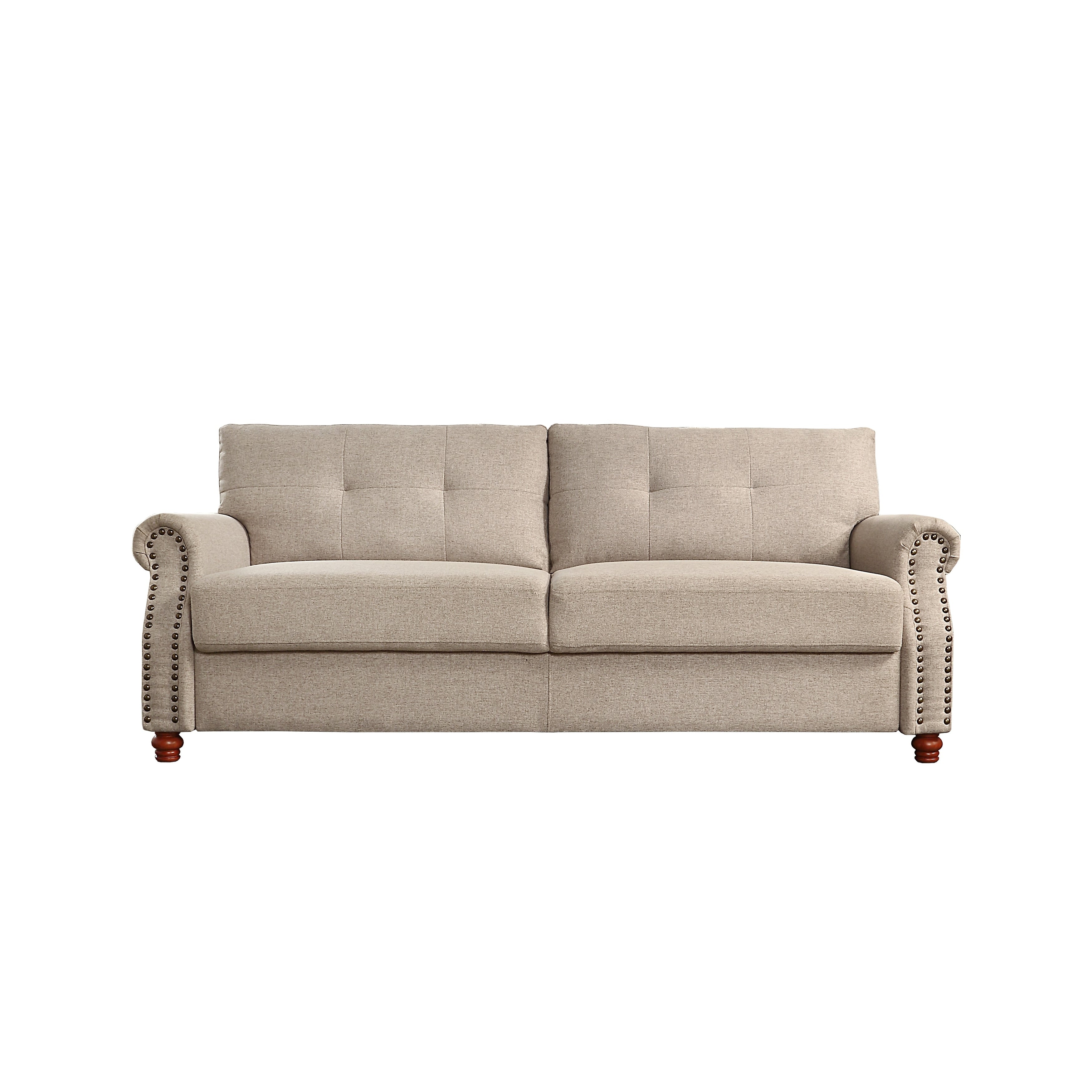 Beige Linen Fabric Upholstery Sofa with Storage - 32.28 x 79.53 x 33.47