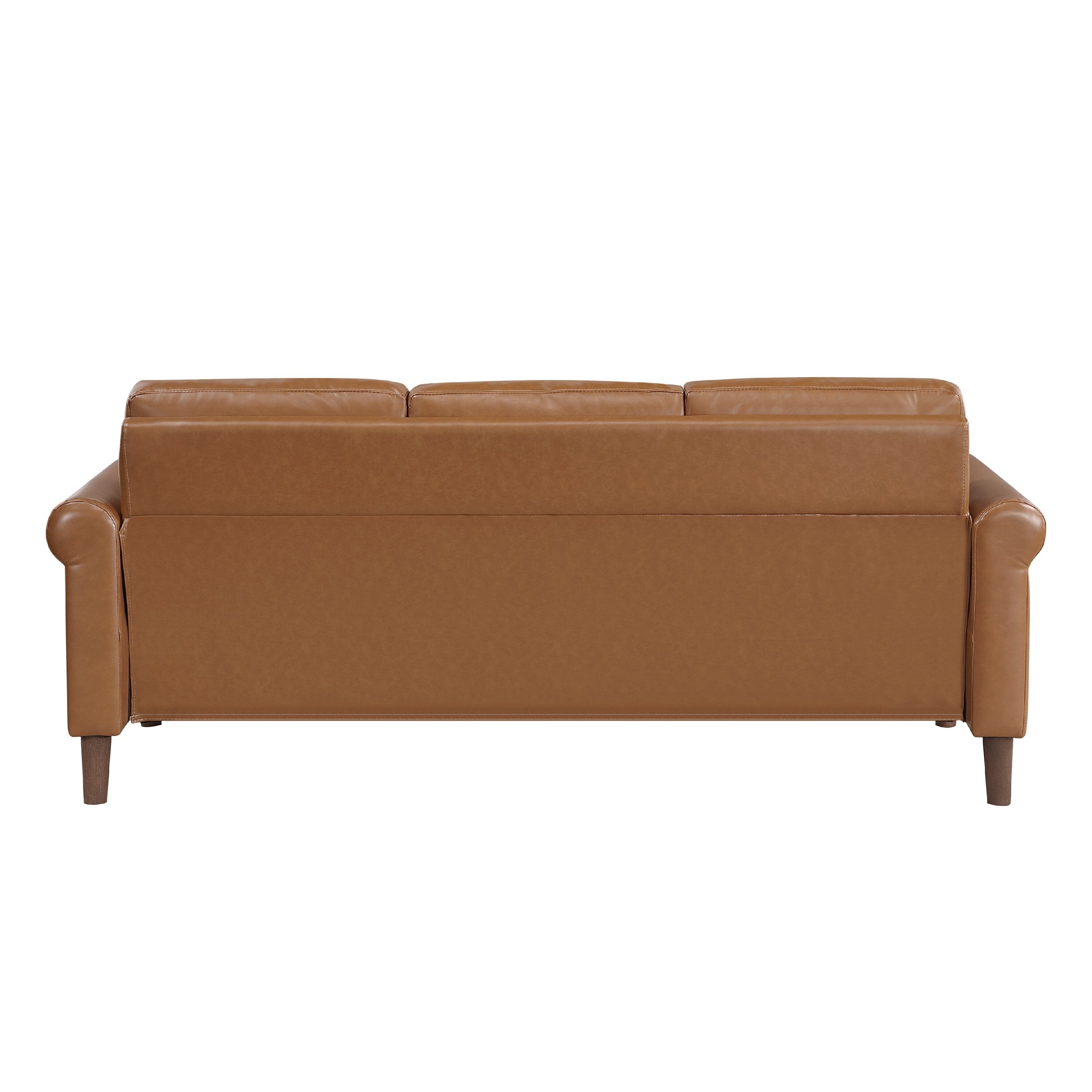 Lo Sofa w Rolled Arms, Mid Century Brown Faux Leather 79 Inch