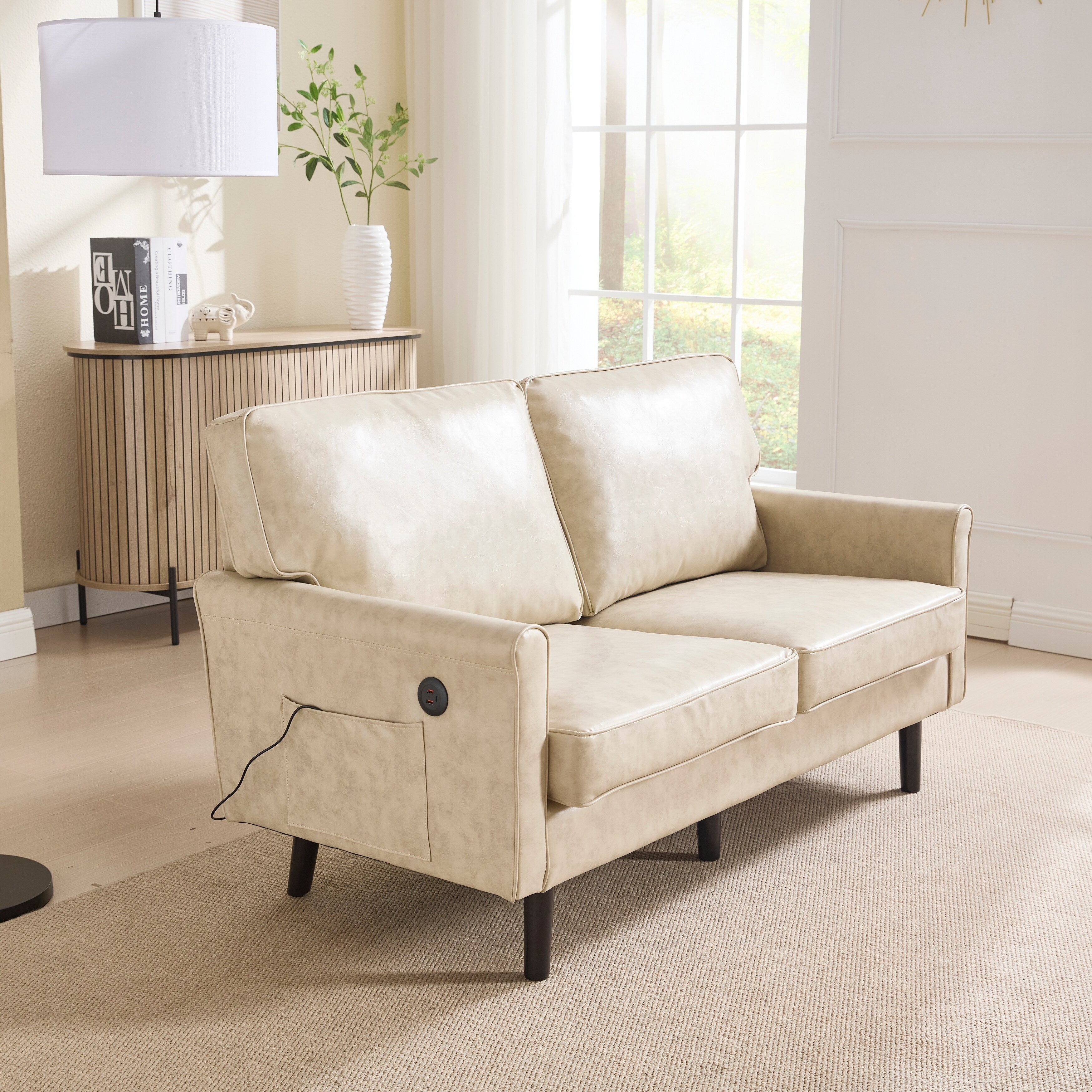 Loveseat Sofa, 2 Seater Sofa Couches for Living Room, Small Couch with USB & Removable Pillow Cover