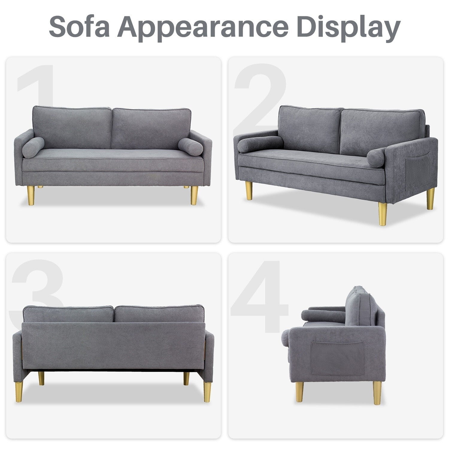 Loveseat Sofa, Fabric Couch Small Couch Love Seat Sofa with Side Pockets for Living Room, Bedroom, Office, Apartment,Small Space