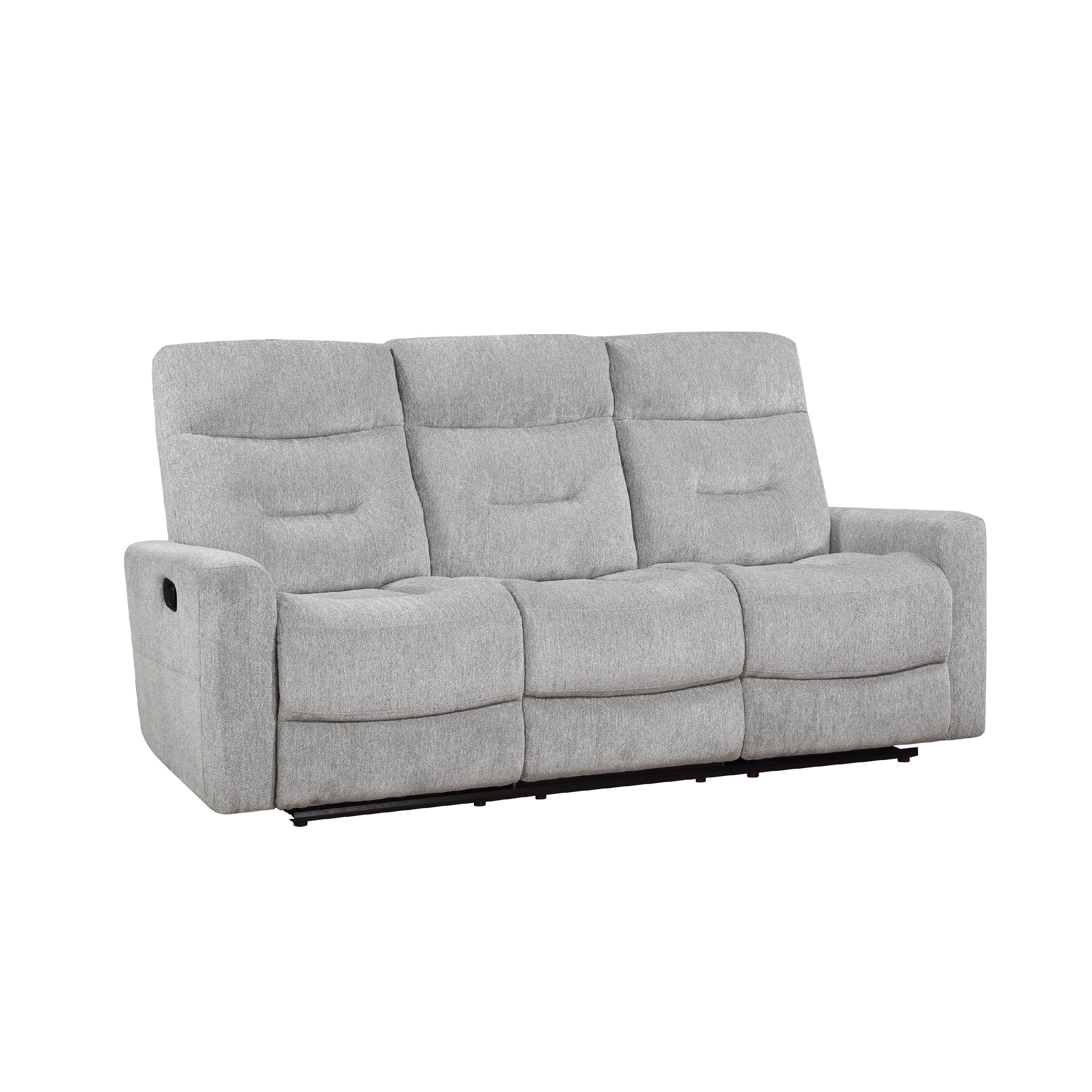 Lyns Manual Double Recliner Sofa, Soft Gray Chenille 81 Inch