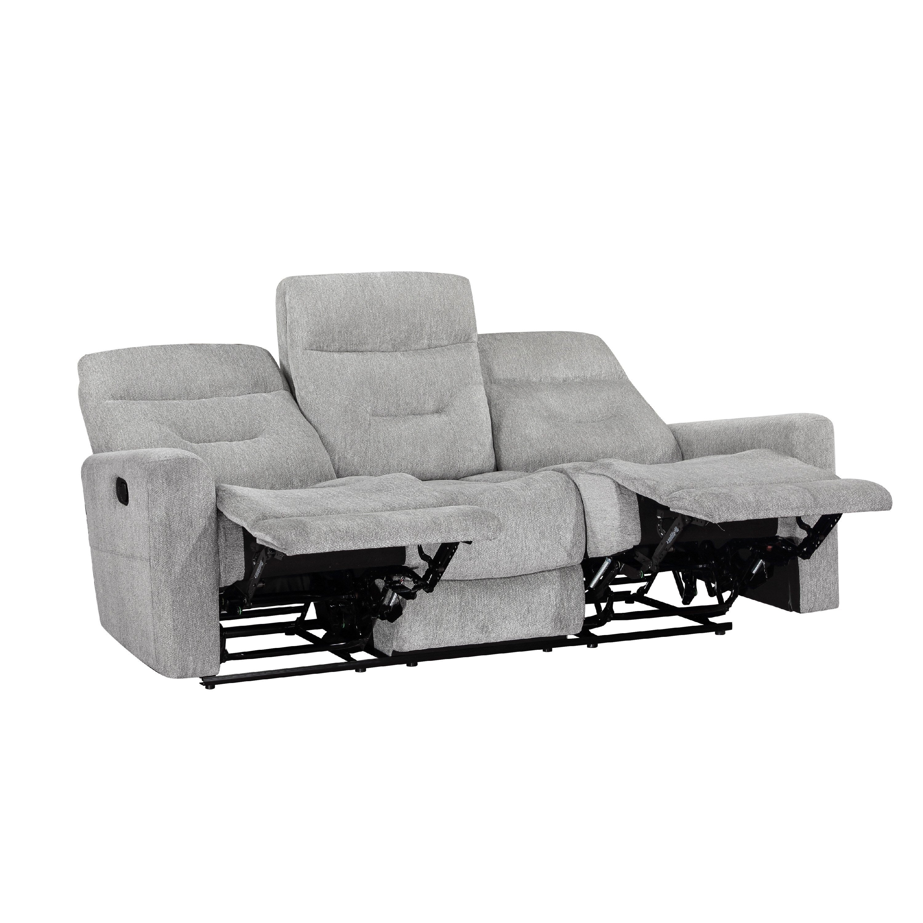 Lyns Manual Double Recliner Sofa, Soft Gray Chenille 81 Inch