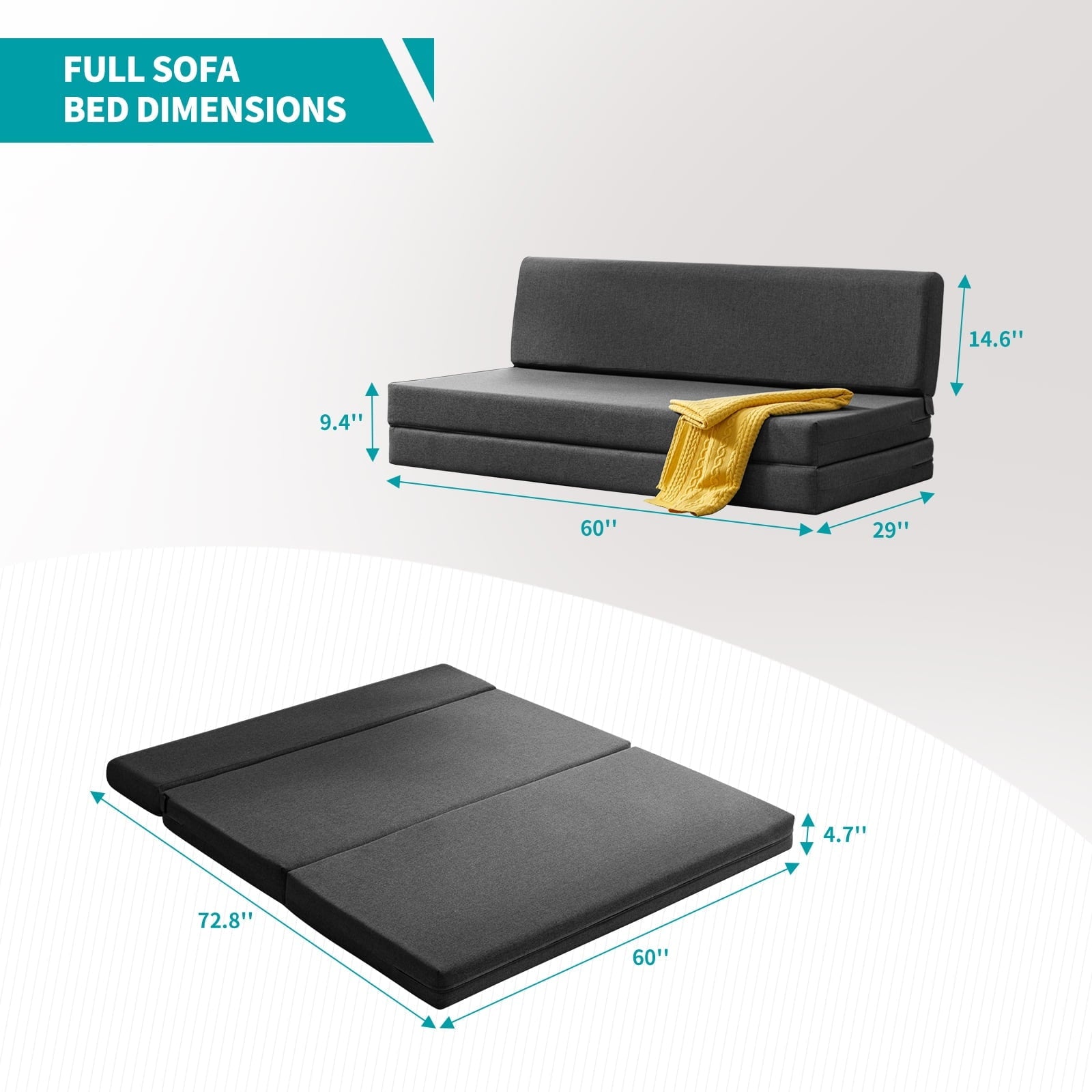 Mixoy Folding Sofa Bed,Fold Down Couch Bed Sleeper Chair Couch for Lounge,Upholstered Convertible Floor Mattress